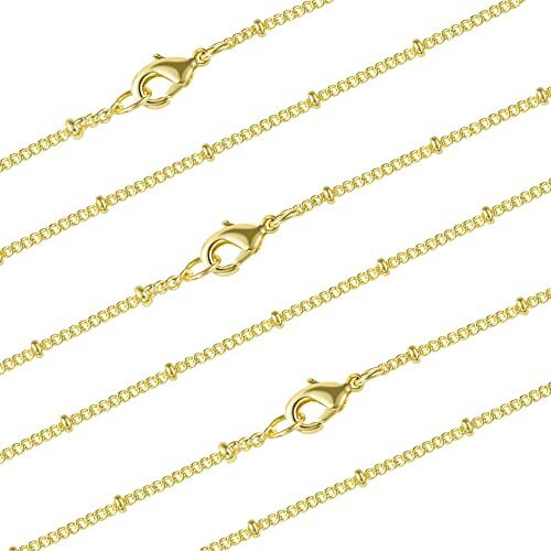Wholesale 12Pcs Gold Plated Solid Brass Satellite Beaded Curb Thin Chain Necklace Bulk For Jewelry Making (18 Inch(15Mm))