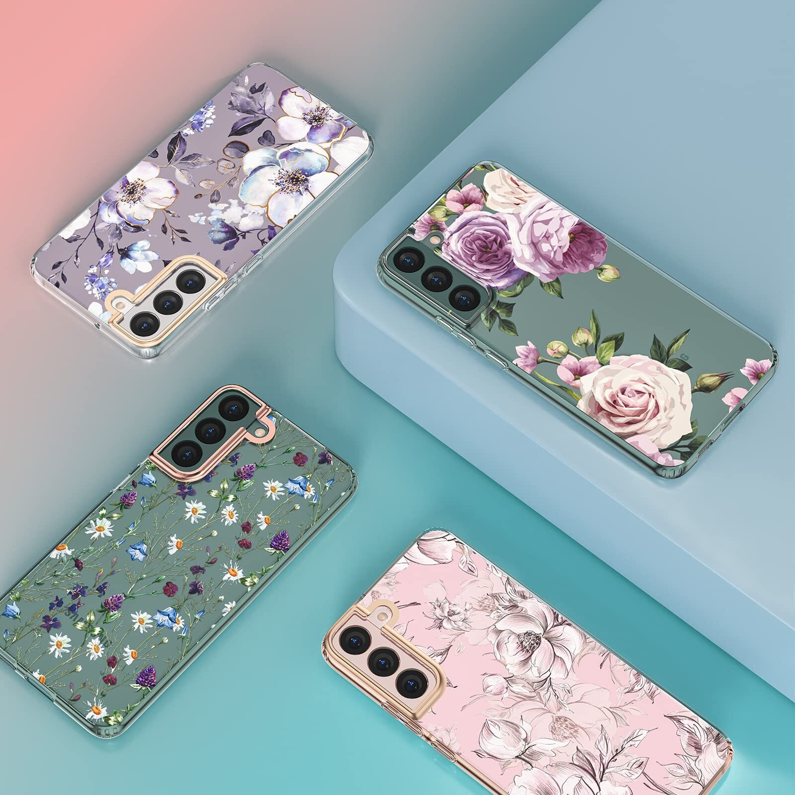 Milprox Compatible With Samsung Galaxy S22 Flower Case  Cute Case Design For Girls Women Shockproof Floral Pattern Hard Back For Samsung Galaxy S22 5G Phone 2022 6.1 Inches-Peony