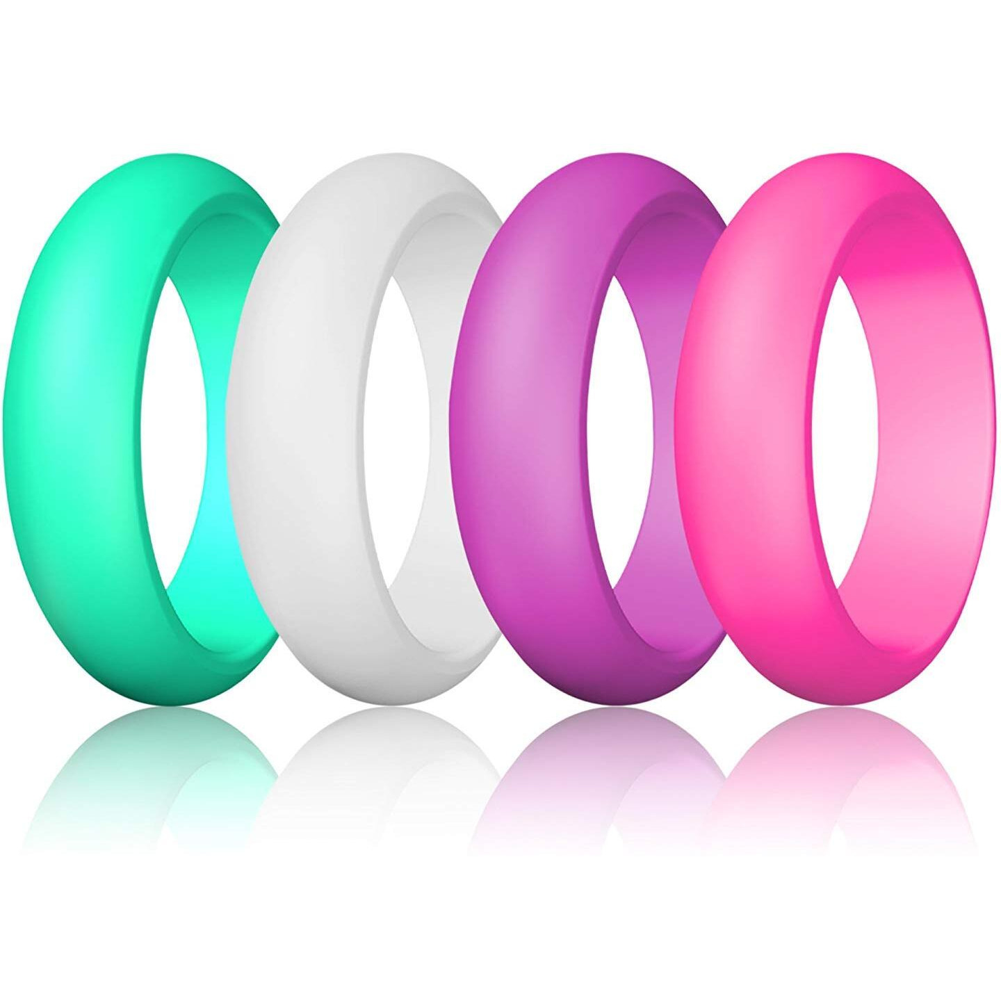 Luniqi Silicone Wedding Ring For Women  Thin And Stackable Durable Rubber Safe Band For Love  Couple  Souvenir And Outdoor Active Exercise Style-10 Rings Pack