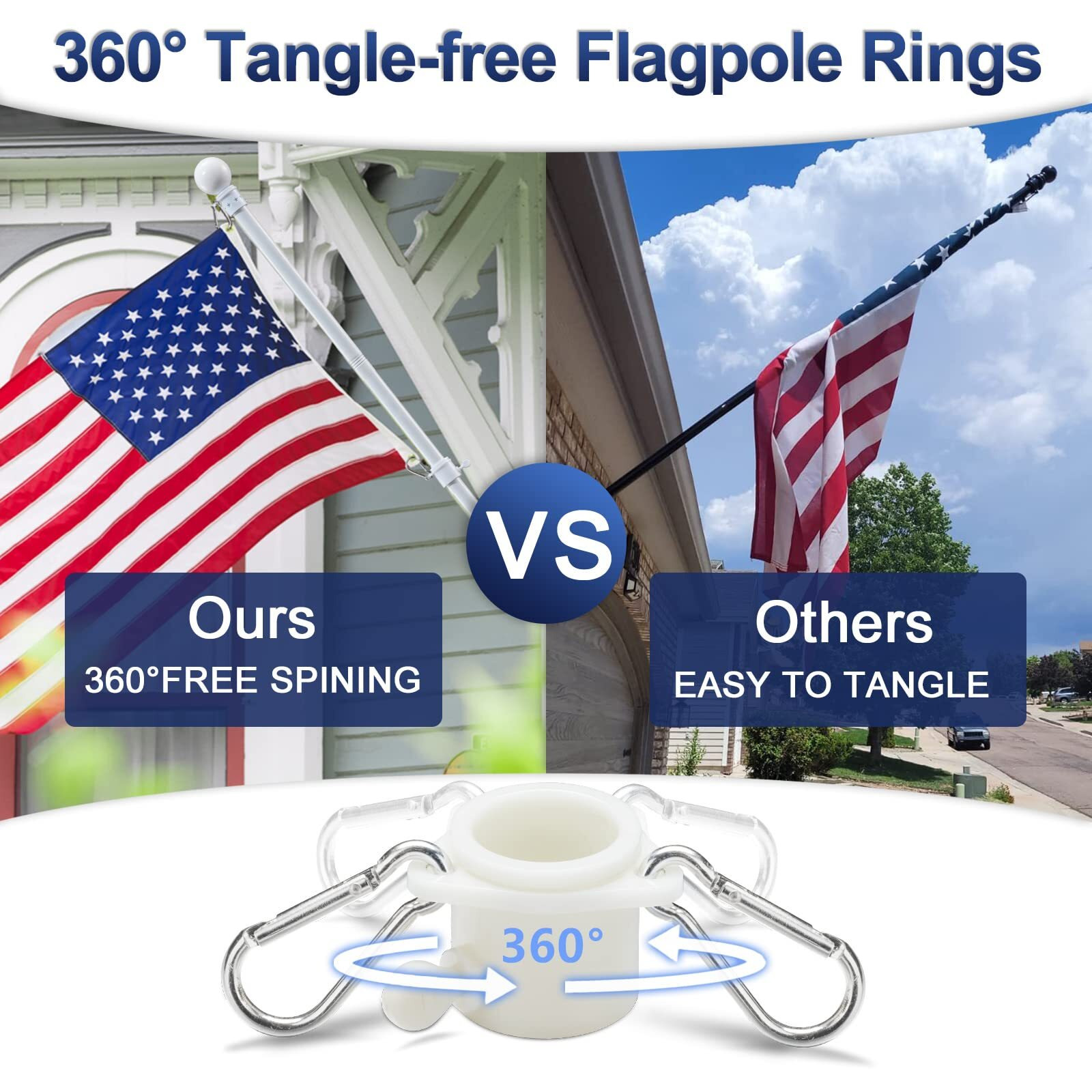 Flag Pole For House With Holder Bracket - 6Ft Tangle Free Flag Poles For Outside House Heavy Duty Flagpole Hardware Kit High Wind Resistant Metal Flagpoles Residential For Outdoor Porch Truck-White