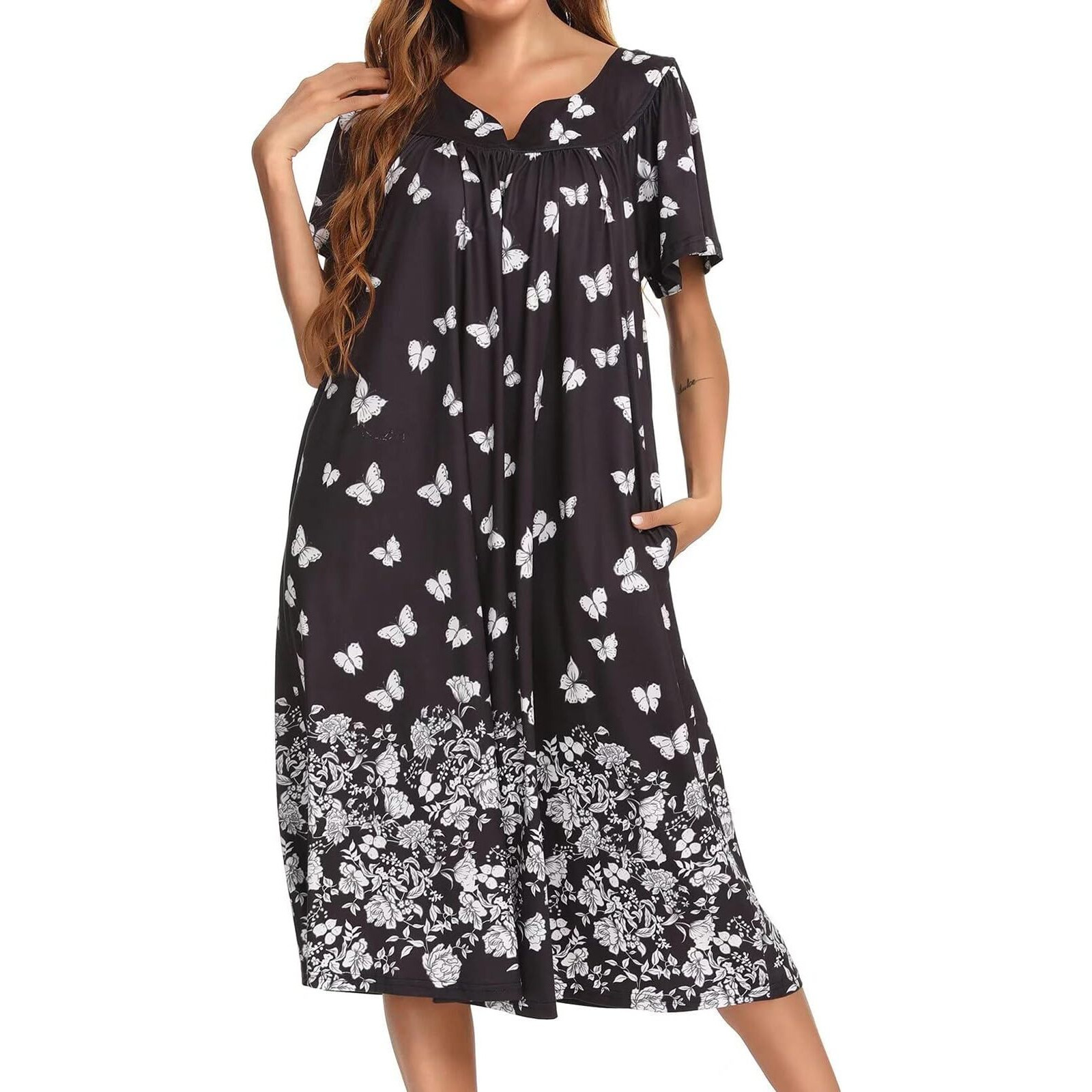 Bloggerlove Womens Lounge Dresses Mumu Dress Nightgown For Grandma Short Sleeve Muumuu Cotton House Coats