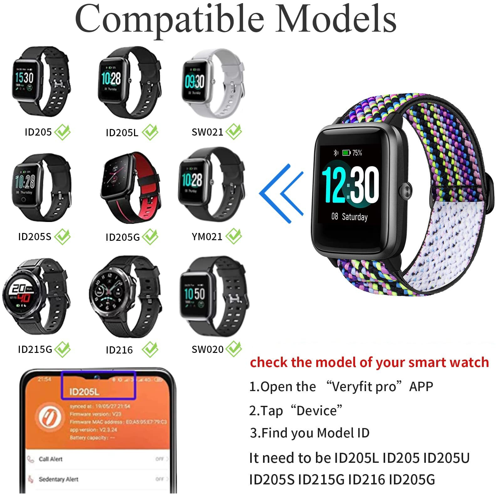 Stretch Nylon Band Compatible With Veryfitpro Id205L Watch  19Mm Elastic Replacement Strap For Blackview Id205L/Letsfit Id205L/Fitpolo Id205L/Asiameng Id205L/Willful Id205L/Yamay Id205L Sw020.