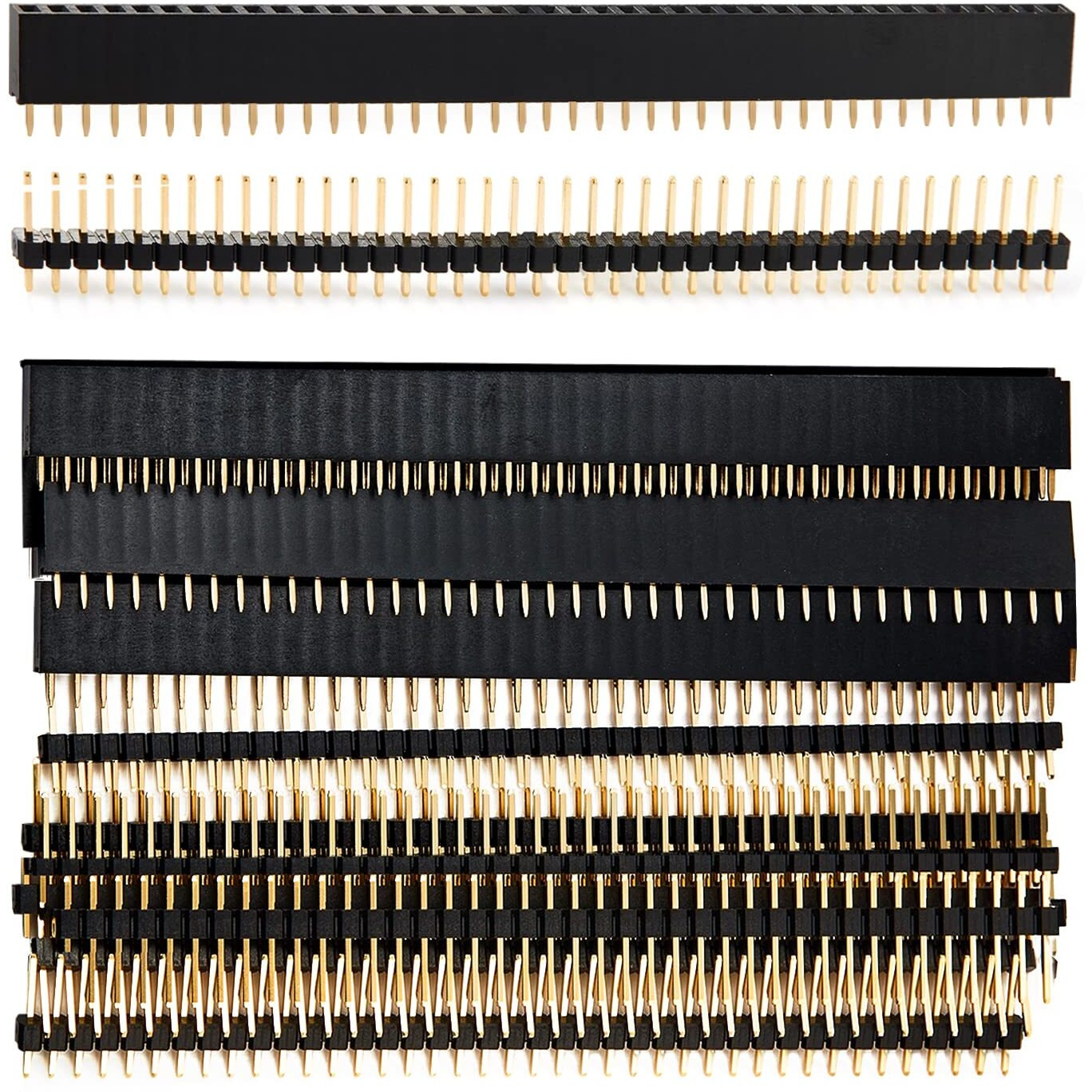 Chanzon Pin Header Strip For Arduino Gpio 40 Pin X 20Pcs Female/Male Pins Straight Single Row Square Pins Assortment Kit Gold Plated Pitch 2.54Mm 0.1 Inch Breakaway Used For Pcb Connector Machine