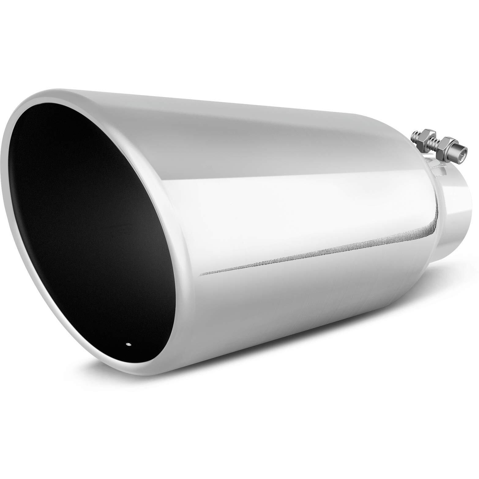 Autosaver88 3 Inch Inlet Exhaust Tip Chrome  3"" Inlet 5"" Outlet 12"" Overall Length Stainless Steel Diesel Exhaust Tail Tip For 3-Inch Outside Diameter Tailpipe  Rolled Angle Cut  Polished  Bolt-On