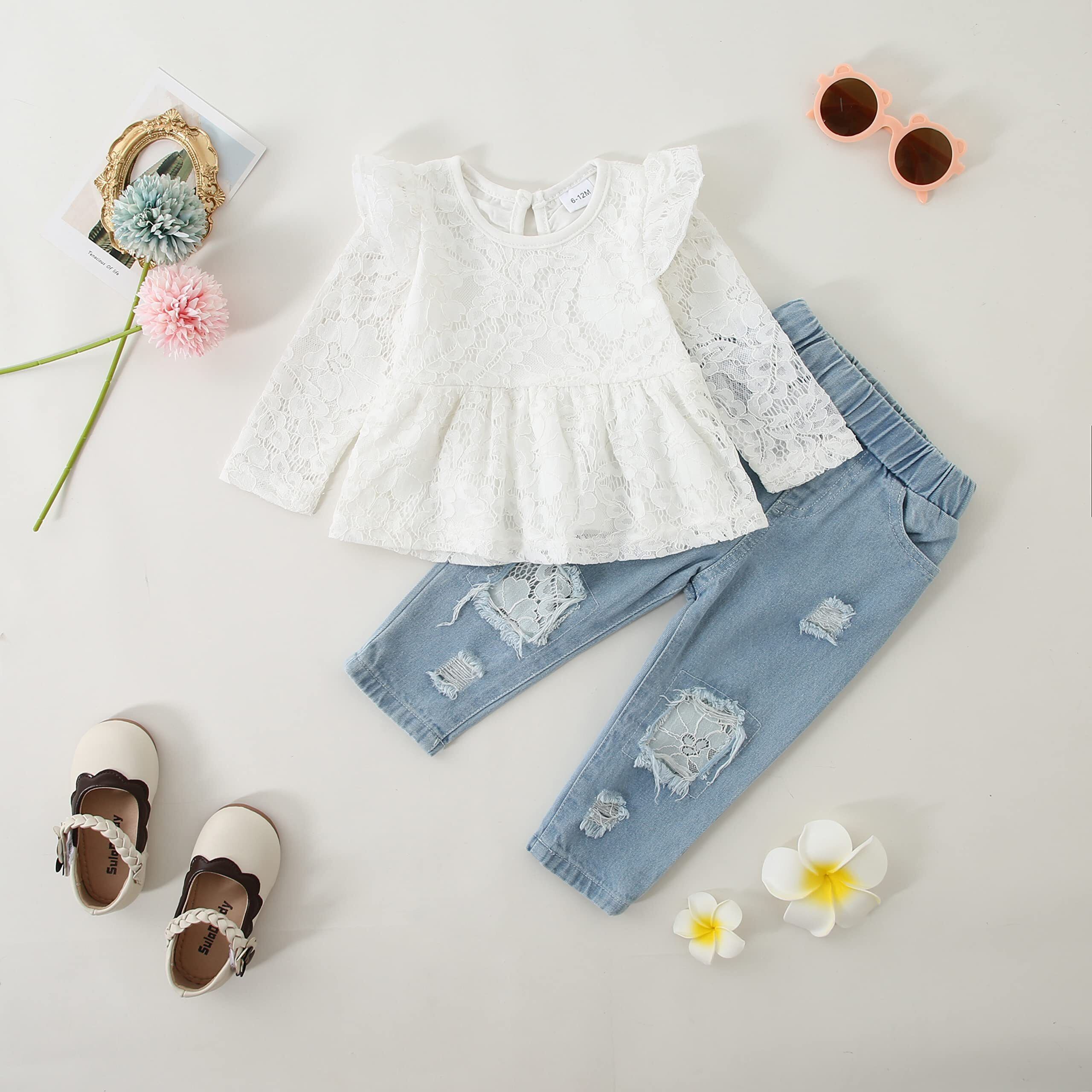 Caretoo Girls Clothes Outfits  Cute Baby Girl Floral Long Sleeve Pant Set Flower Ruffle Top