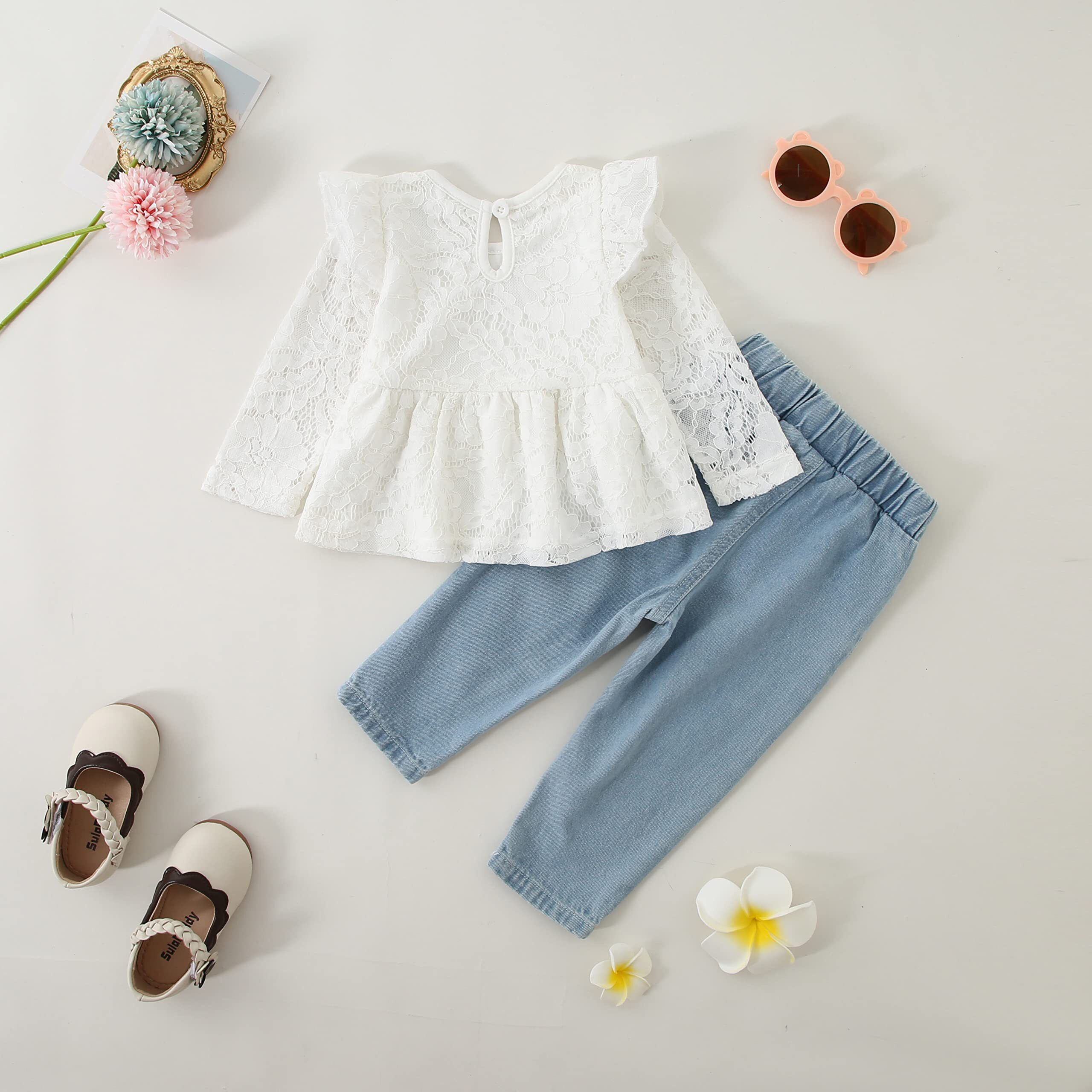 Caretoo Girls Clothes Outfits  Cute Baby Girl Floral Long Sleeve Pant Set Flower Ruffle Top