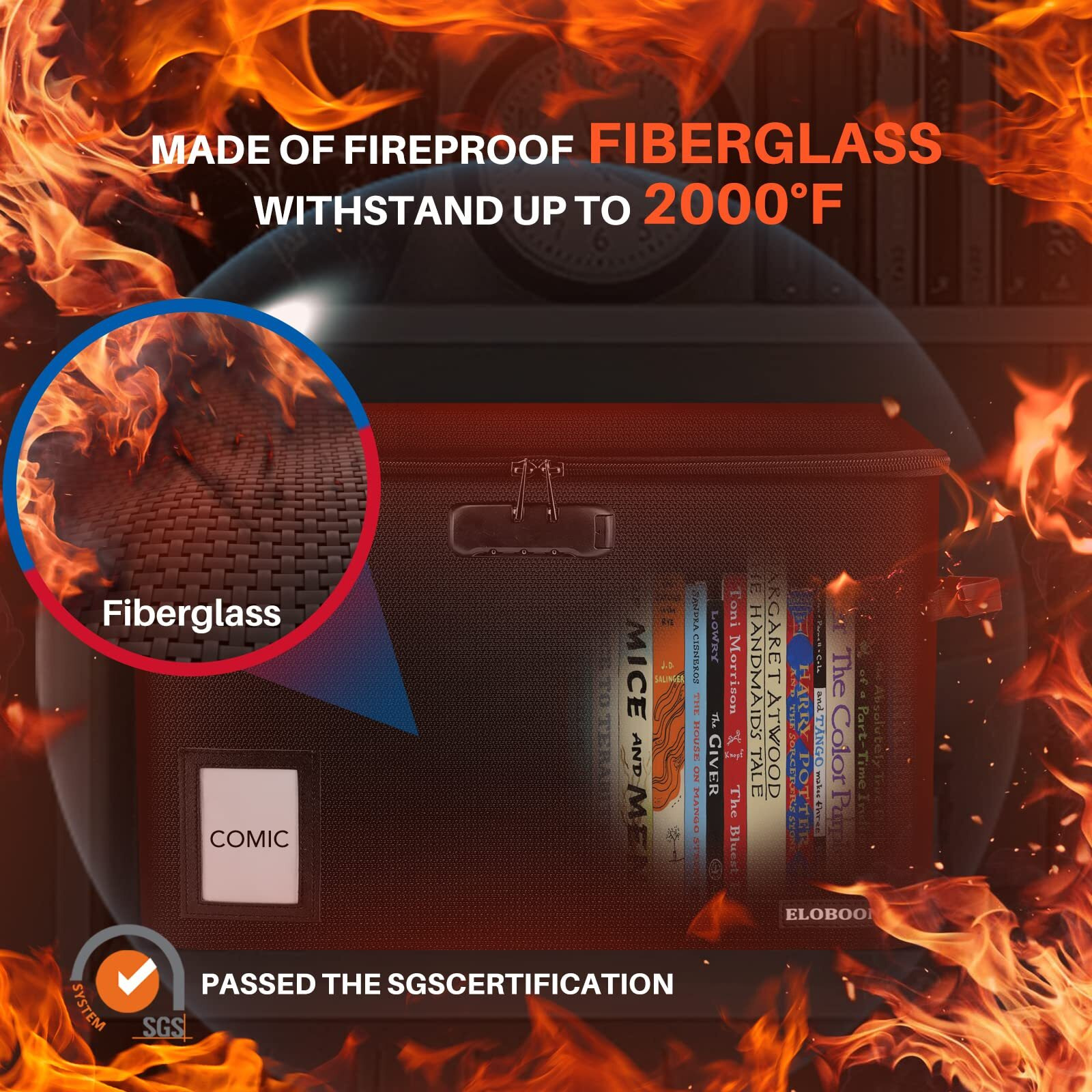Comic Book Storage Box  Eloboon Fireproof & Water-Resistant Comic Book Box With Lock And Label Window  Moistureproof Comic Short Box With Fire Zipper Holds 150-175 Comics  Comic Book Bin Black