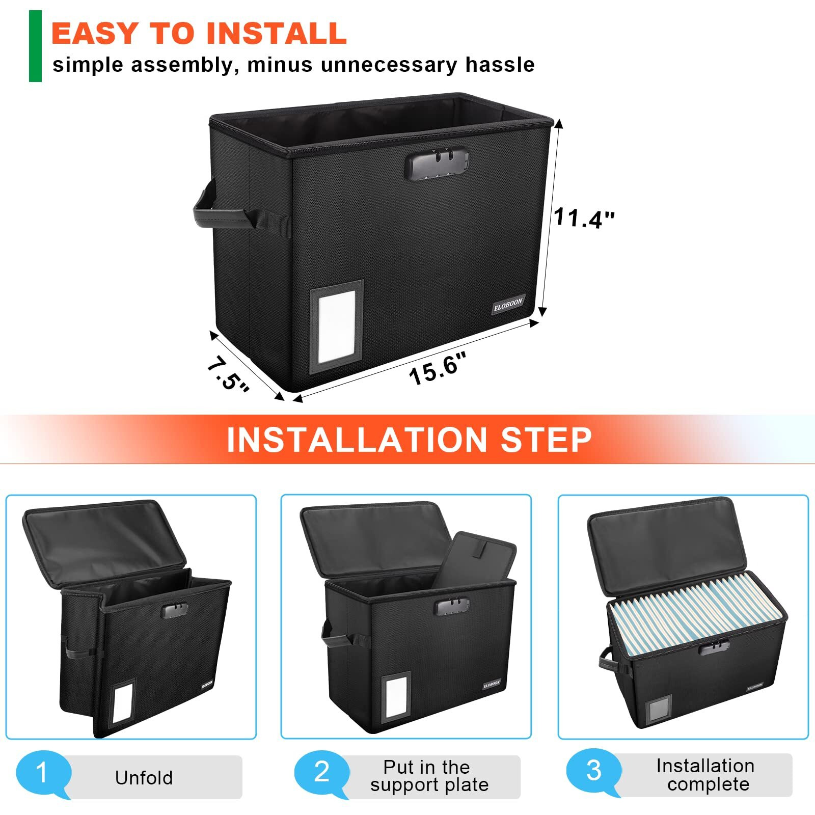 Comic Book Storage Box  Eloboon Fireproof & Water-Resistant Comic Book Box With Lock And Label Window  Moistureproof Comic Short Box With Fire Zipper Holds 150-175 Comics  Comic Book Bin Black