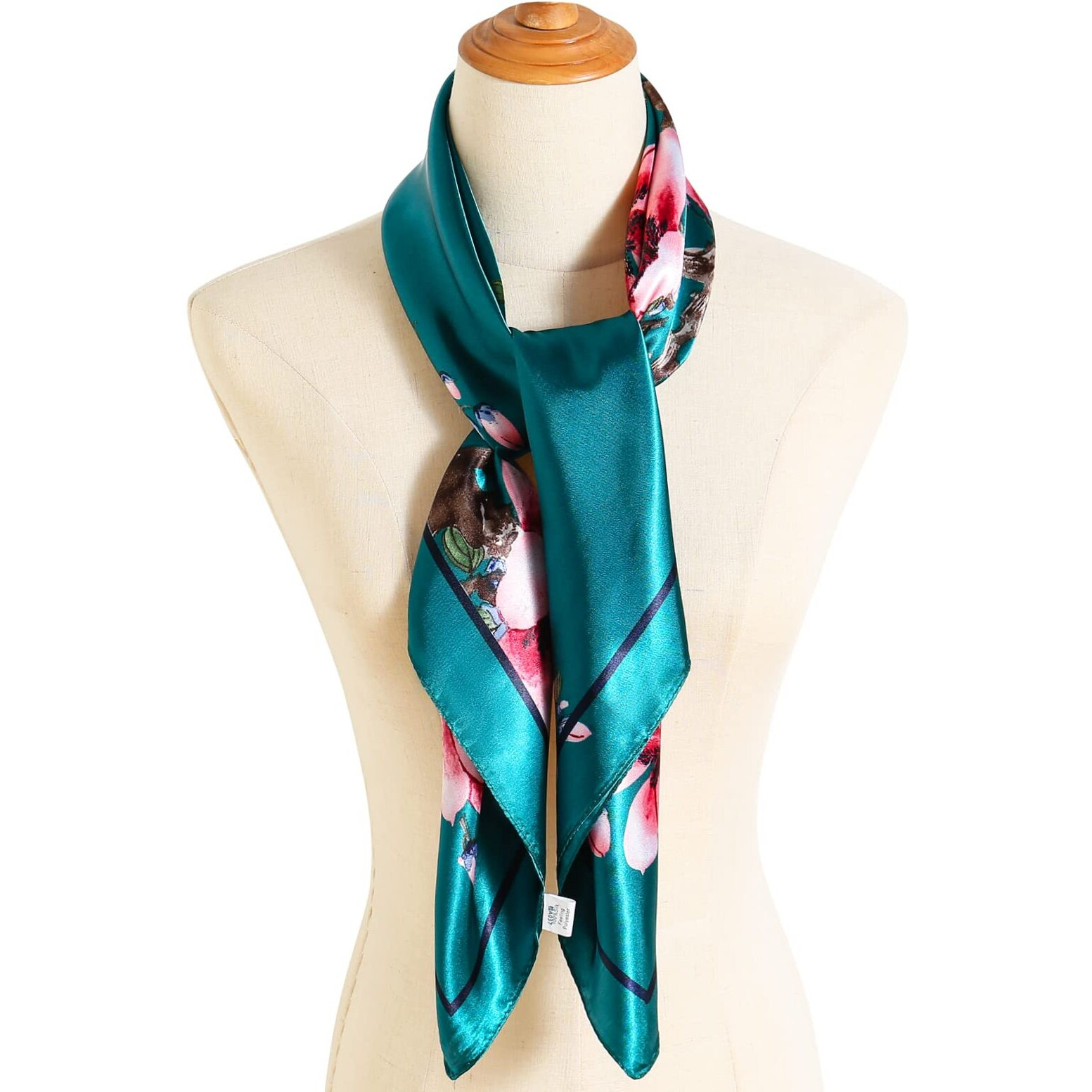 Vimate Floral Silk Scarf  Ladies 35 In Square Green Satin Hair Scarf For Head Sleeping Wrapping At Night (Style-51)
