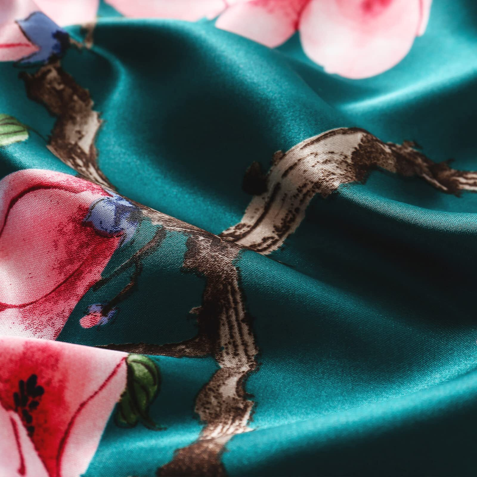 Vimate Floral Silk Scarf  Ladies 35 In Square Green Satin Hair Scarf For Head Sleeping Wrapping At Night (Style-51)