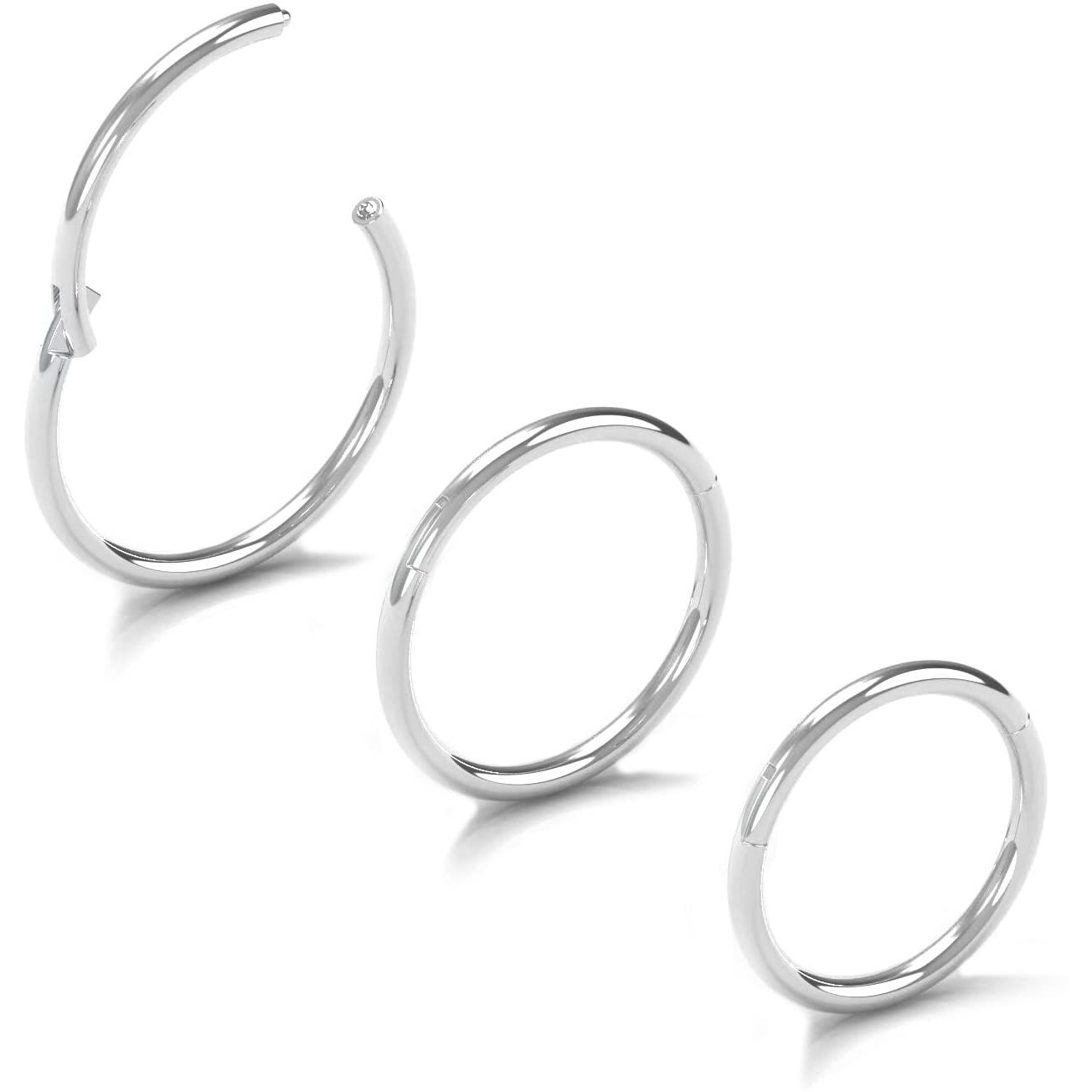 Newkeepsr 3Pcs-0.8Mm(20G) Nose Hoop Seamless Small Tiny Rings  316L Steel Hinged Clicker Segment Cartilage Tragus Earrings-5/6/7Mm