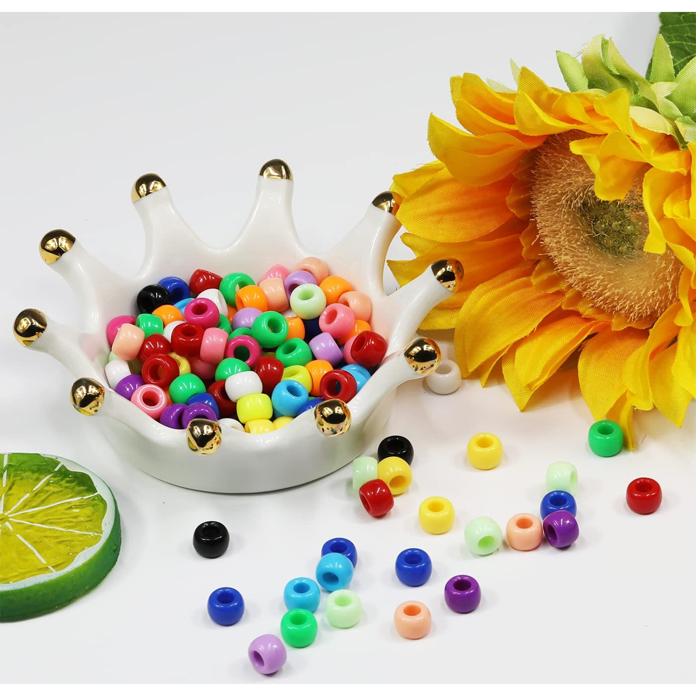 Voomolove 1000 Pcs (Multicolor Mix)6X9Mm Pony Beads  Bracelet Beads  Beads For Hair Braids  Beads For Crafts  Plastic Beads  Hair Beads For Braids 6X9Mm (Multicolor Mix)