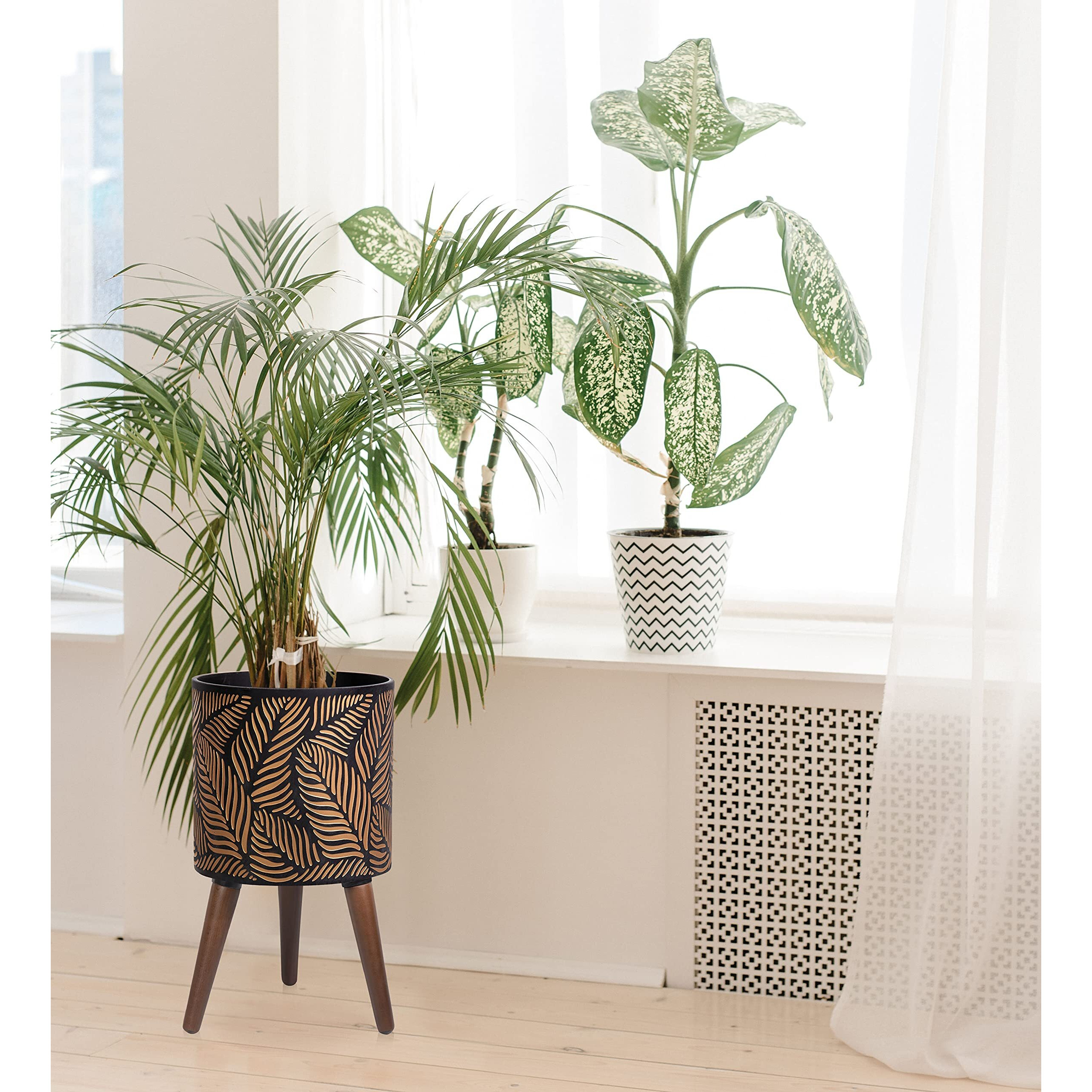 D'Vine Dev 12 Inch Planter Pot With Stand  Mid-Century Tall Plant Pot With Legs For Indoor Plants  Large  Bronze/Grey  88-Lf-L-Bg