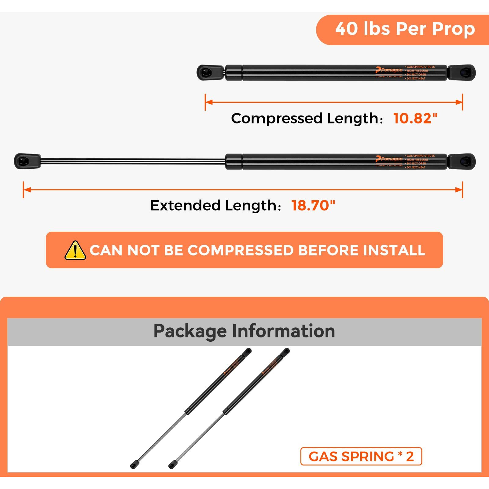 Pamagoo C16-20651 18.7 Inch 40 Lbs Gas Strut  C16-33313 18 "" Gas Spring Lift For A.R.E Leer Camper Shell Pickup Truck Cap Topper Canopy Glass Door Hatch Back Window Bed Cover Shocks  2 Pack