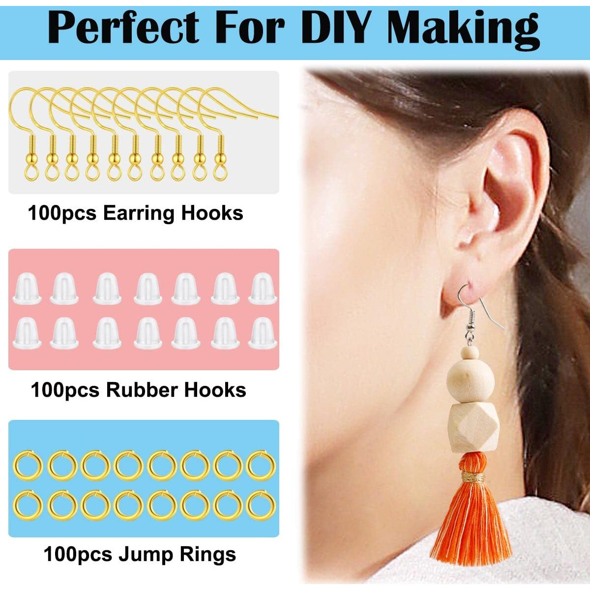 2 Colors Earring Hooks 300 Pcs Earring Making Kit  Hypoallergenic Earring Hooks For Jewelry Making(White+Gold)