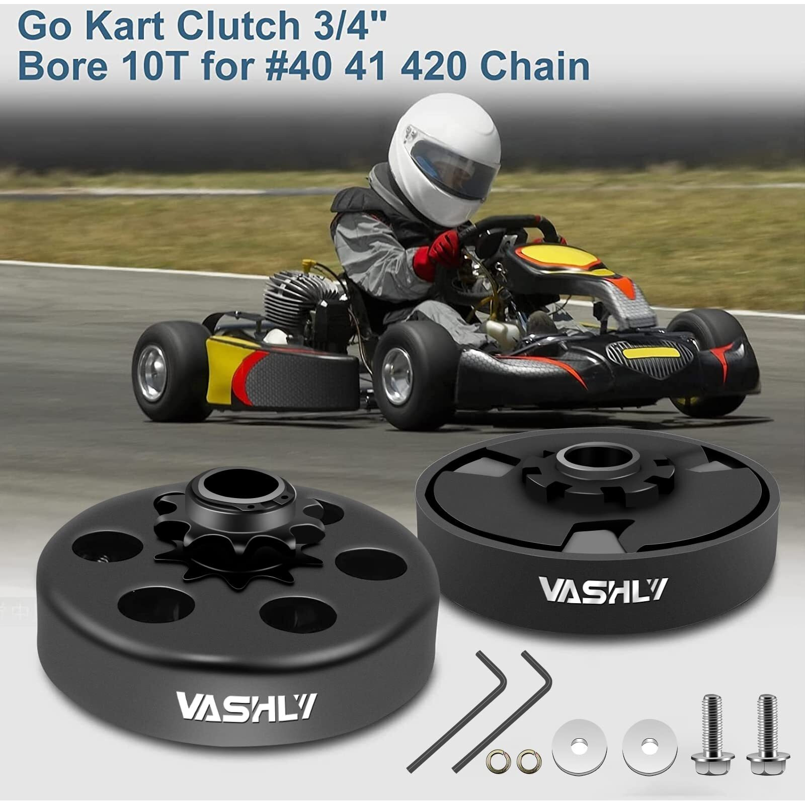 Vashly Go Kart Clutch 3/4"" Bore 10 Tooth For 40/41/420 Chain Predator 212 Centrifugal Clutch 10T For Go Kart Minibike And Fun Kart Engine