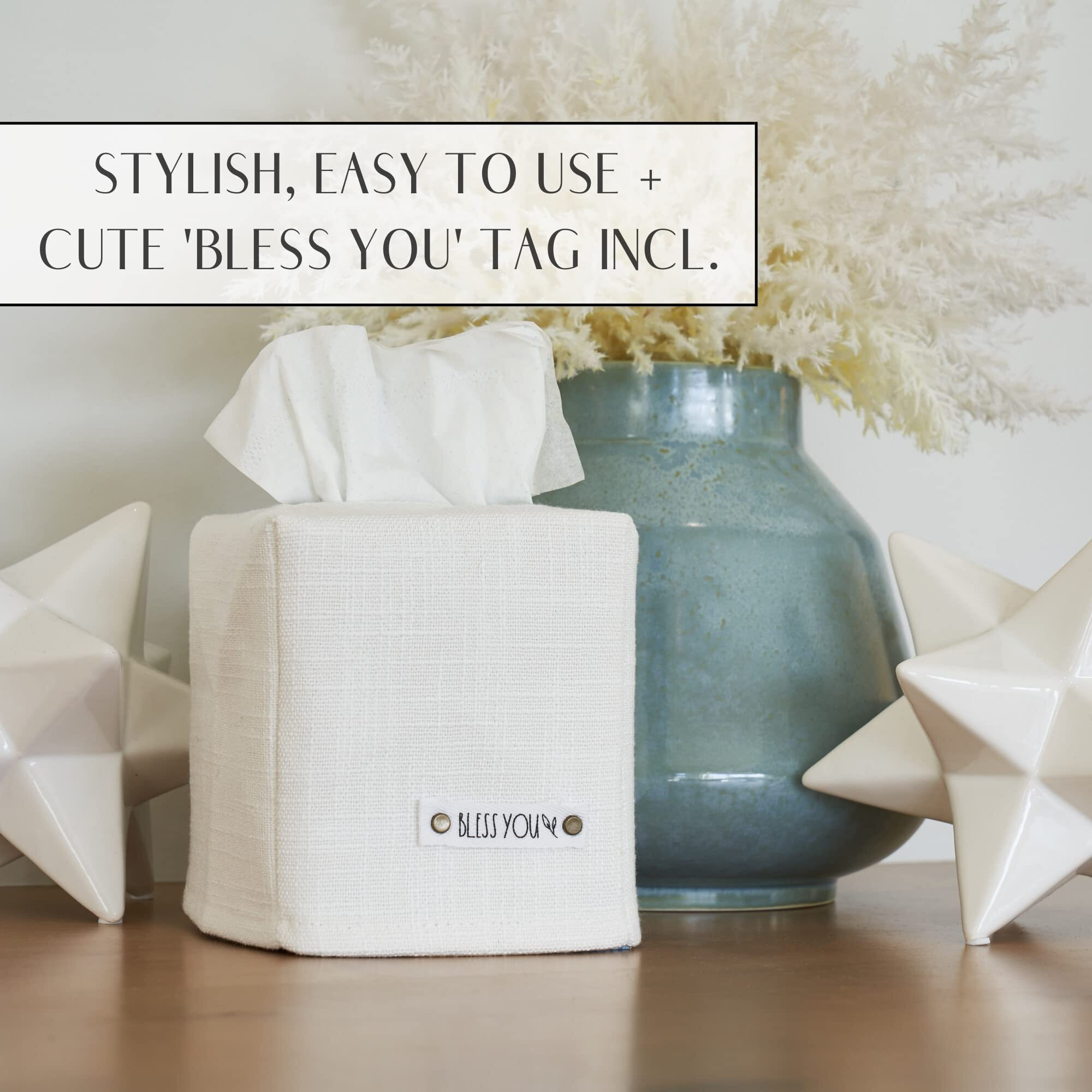 Stylish Tissue Box Cover - This White Linen Holder Instantly Covers Your Square Tissue Boxes - The Perfect Cube Cover For Your Bathroom And Home