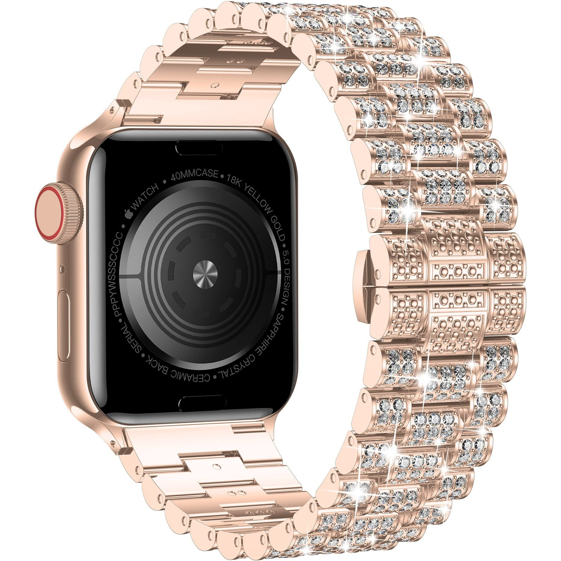 Wolait Compatible With Apple Watch Band 42444549Mm  Women Bling Diamond Rhinestone Metal Strap For Iwatch Ultra Se Series 8 7 6 5 All Series Rose Gold