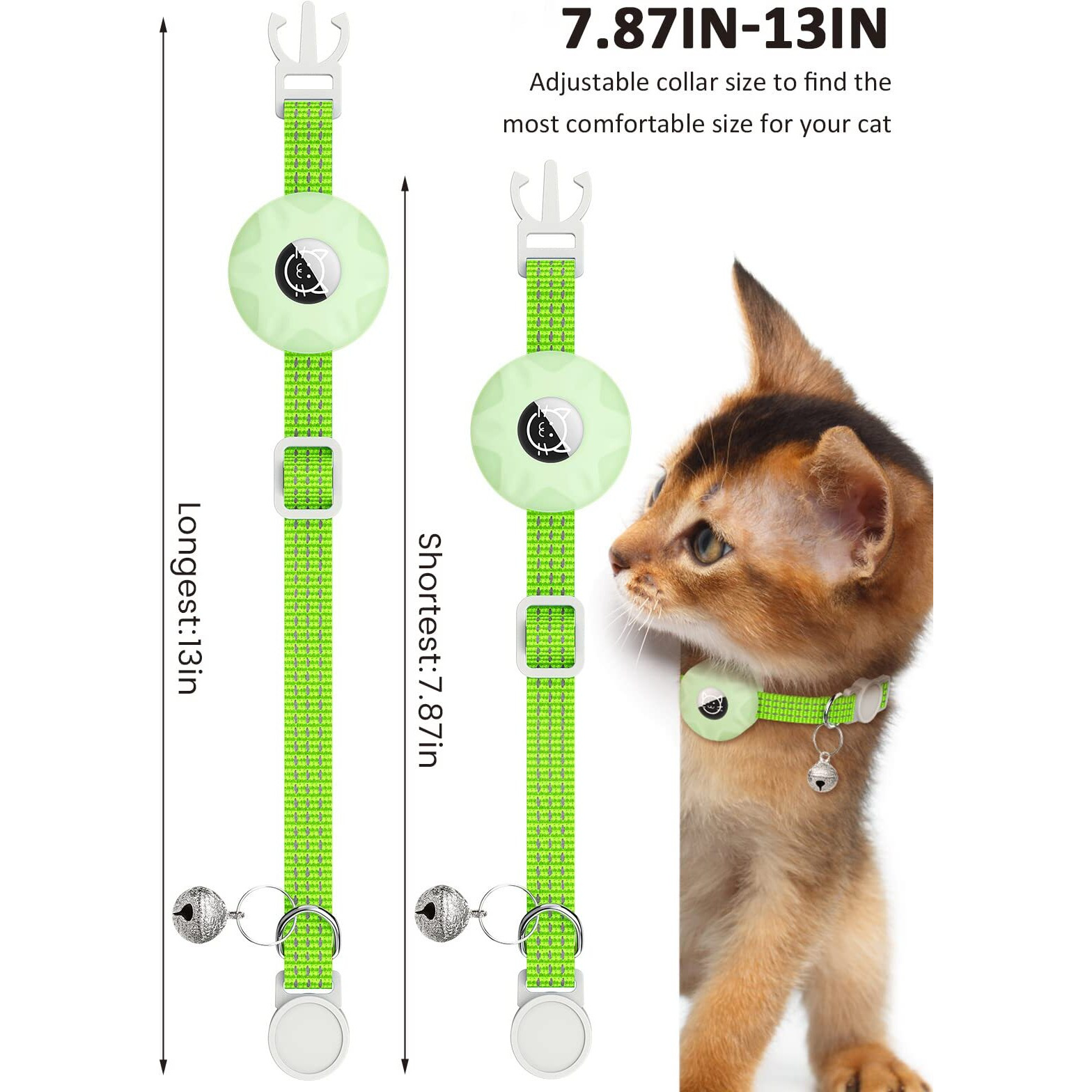 Apple Airtag Cat Collar  Gps Tracker Kitten Collar With Breakaway Feature  Lightweight And Reflective  Perfect For Cats And Puppies (Luminous Green)