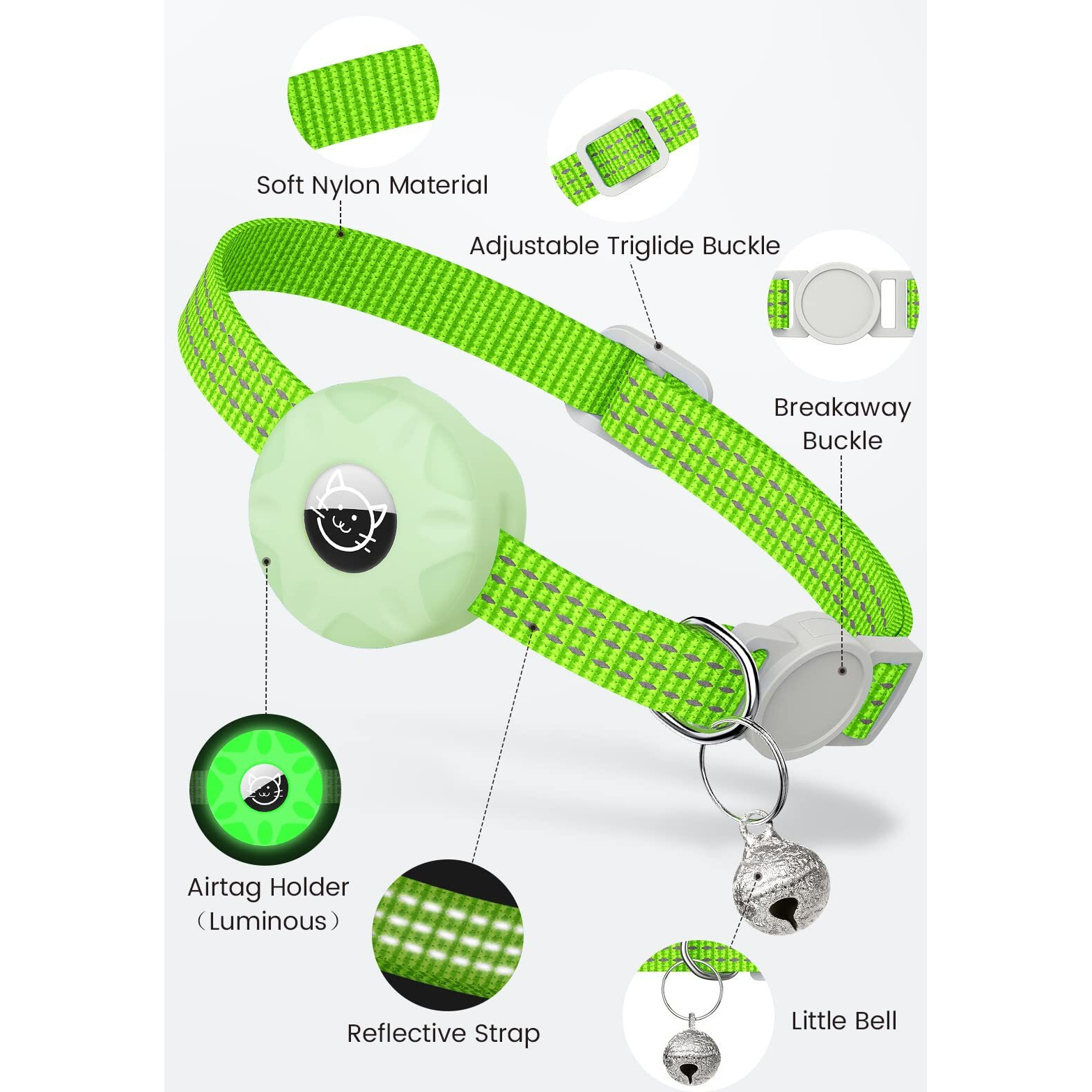 Apple Airtag Cat Collar  Gps Tracker Kitten Collar With Breakaway Feature  Lightweight And Reflective  Perfect For Cats And Puppies (Luminous Green)