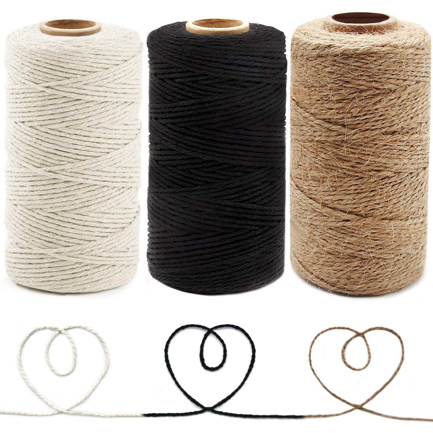 Anvin 984 Feet Cotton Twine Natural Jute Twine Packing Twines Bakers Twine Black Twine White Twine Wrapping Butchers Baking Arts And Crafts Gardening(Pack Of 3  10 Ply 2Mm Thick)