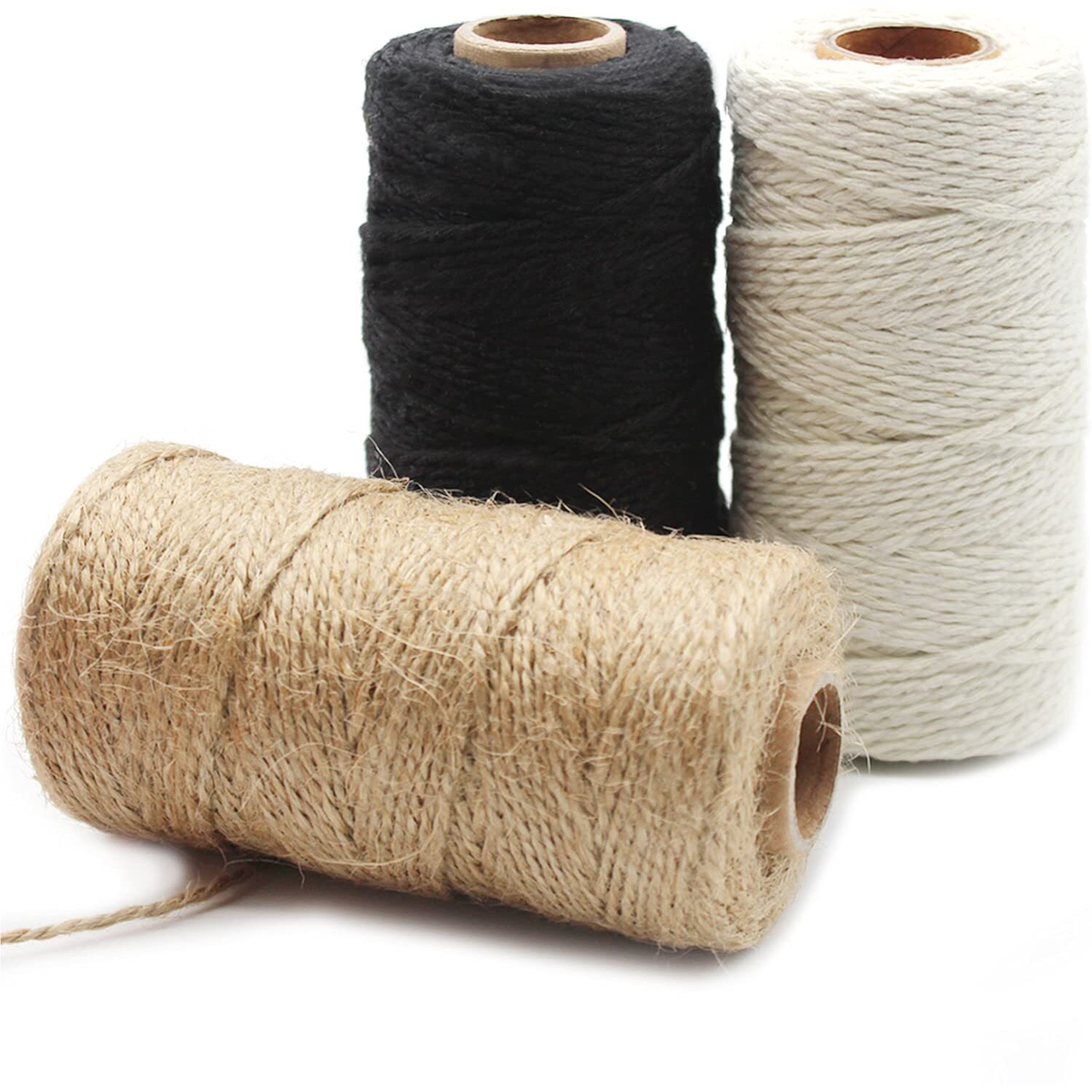 Anvin 984 Feet Cotton Twine Natural Jute Twine Packing Twines Bakers Twine Black Twine White Twine Wrapping Butchers Baking Arts And Crafts Gardening(Pack Of 3  10 Ply 2Mm Thick)