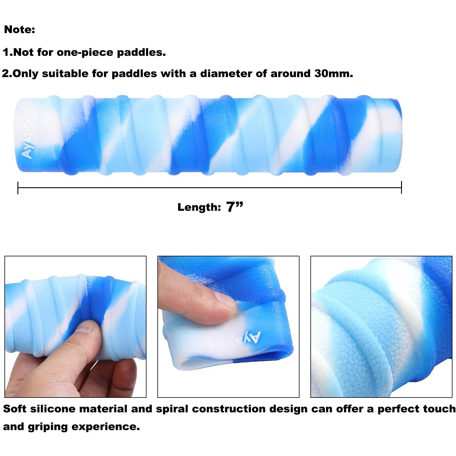 Ayaport Kayak Paddle Grips Non-Slip Silicone Wraps Blister Prevention Kayaking Accessories For Take-Apart Paddles (Blue/White)