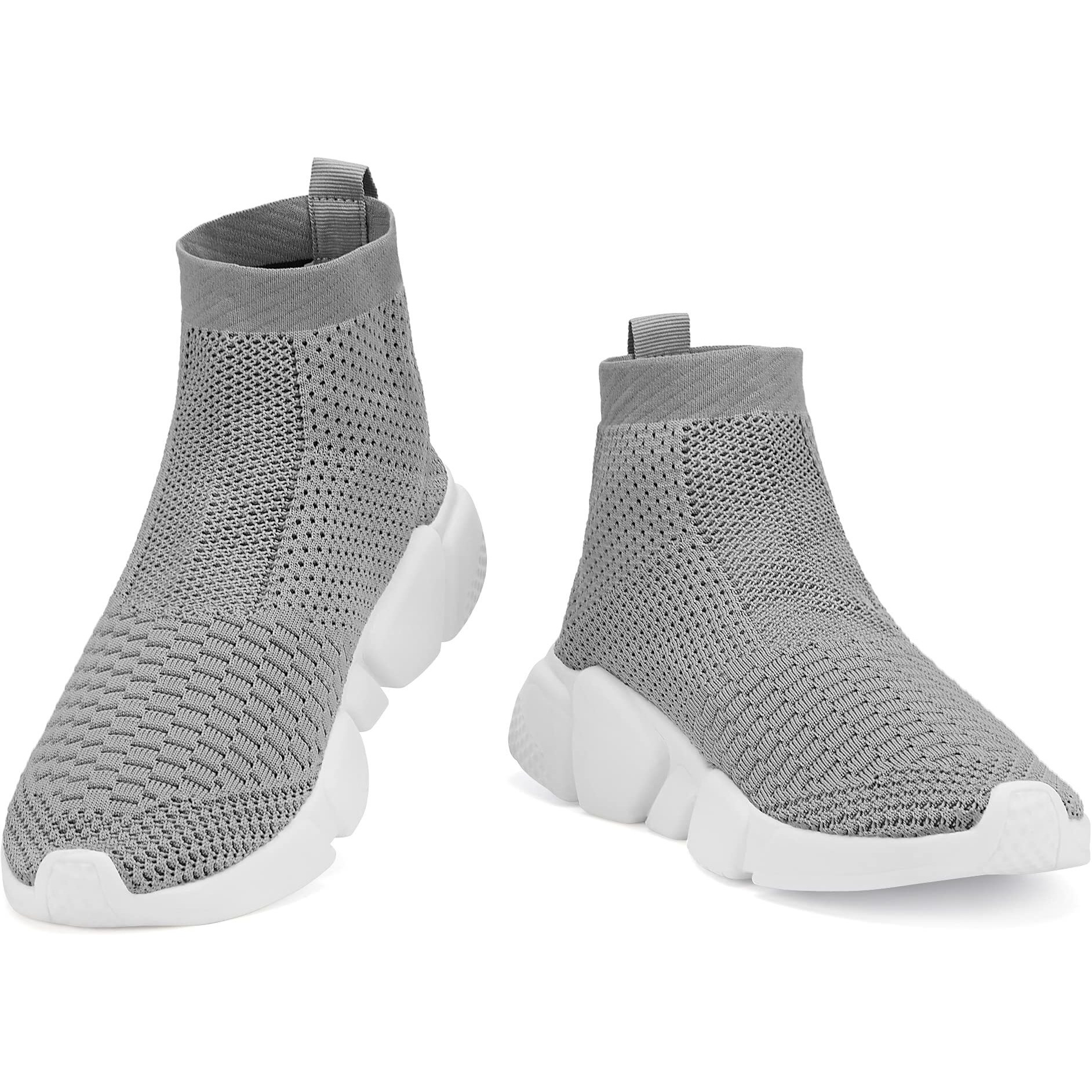 Santiro Mens Gym Shoes Knitted Fashion High Top Slip On Sneakers Lightweight Breathable Athletic Shoes Fashin Tennis Sport Shoes Grey 8.5 Us