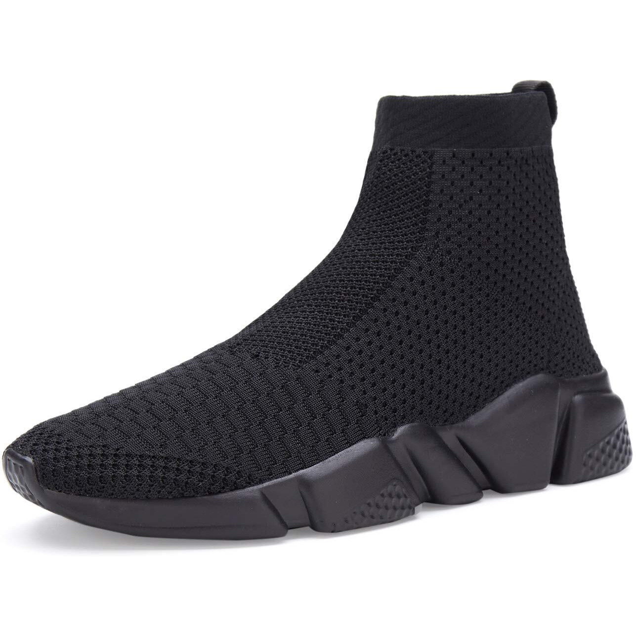 Santiro Walking Shoes For Men Lightweight High Top Sneakers Breathable Knit Socks Athletic Running Shoes Fashion Gym Sports Shoes All Black 8 Us