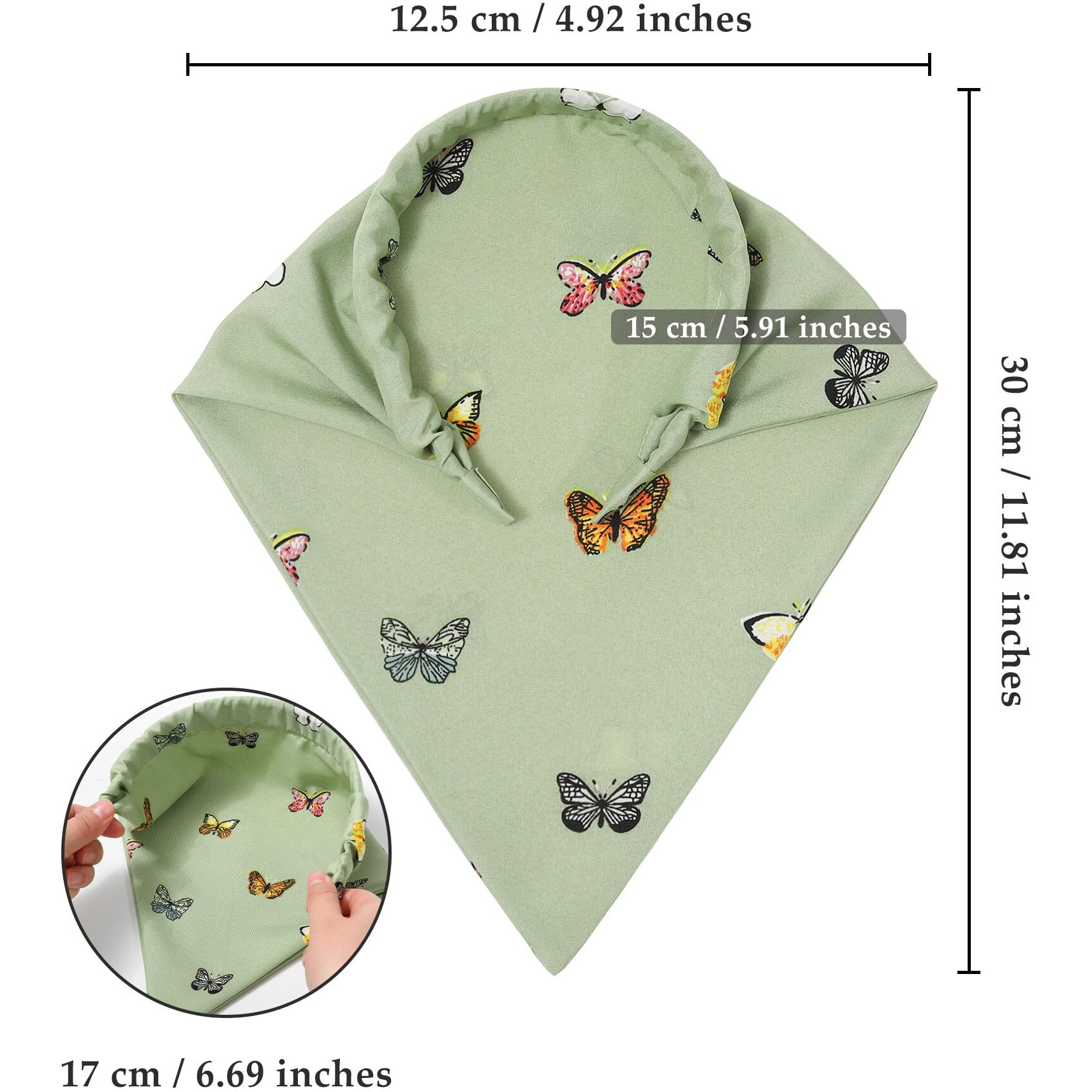 Awaytr 3Pcs Hair Bandana For Women Girls Hair Scarf Headband Bandana Double Layer Triangle Head Kerchief Boho Hair Band (Butterfly - Green/Blue/Pink)