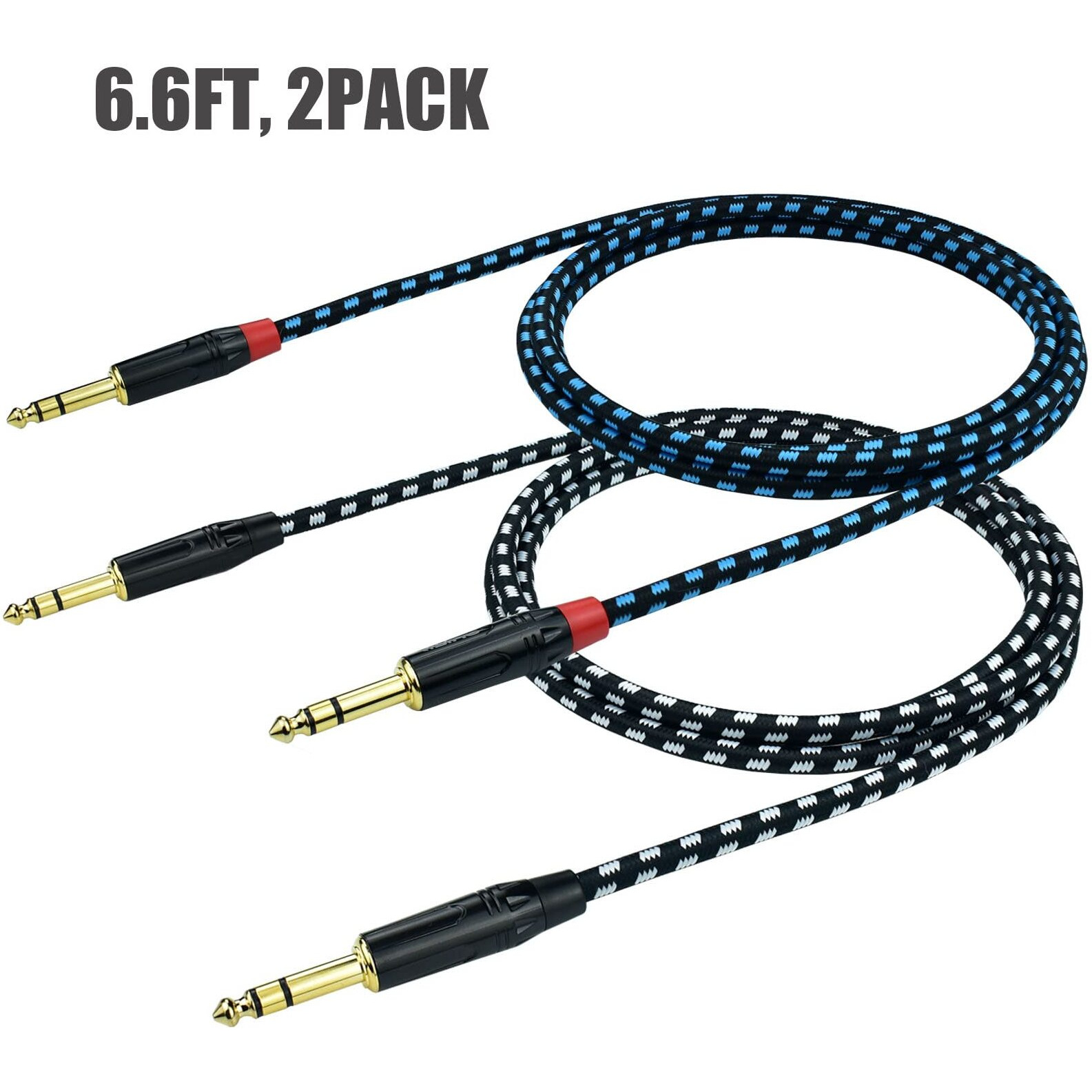 Mugteeve Balanced 1/4 Inch Trs To Trs Male Interconnect Patch Cable  6.6Ft Stereo Quarter Inch 6.35Mm To 6.35Mm Audio Cord  Nylon Braided Heavy Duty  For Interface  Mixer  Speaker - 2Pack