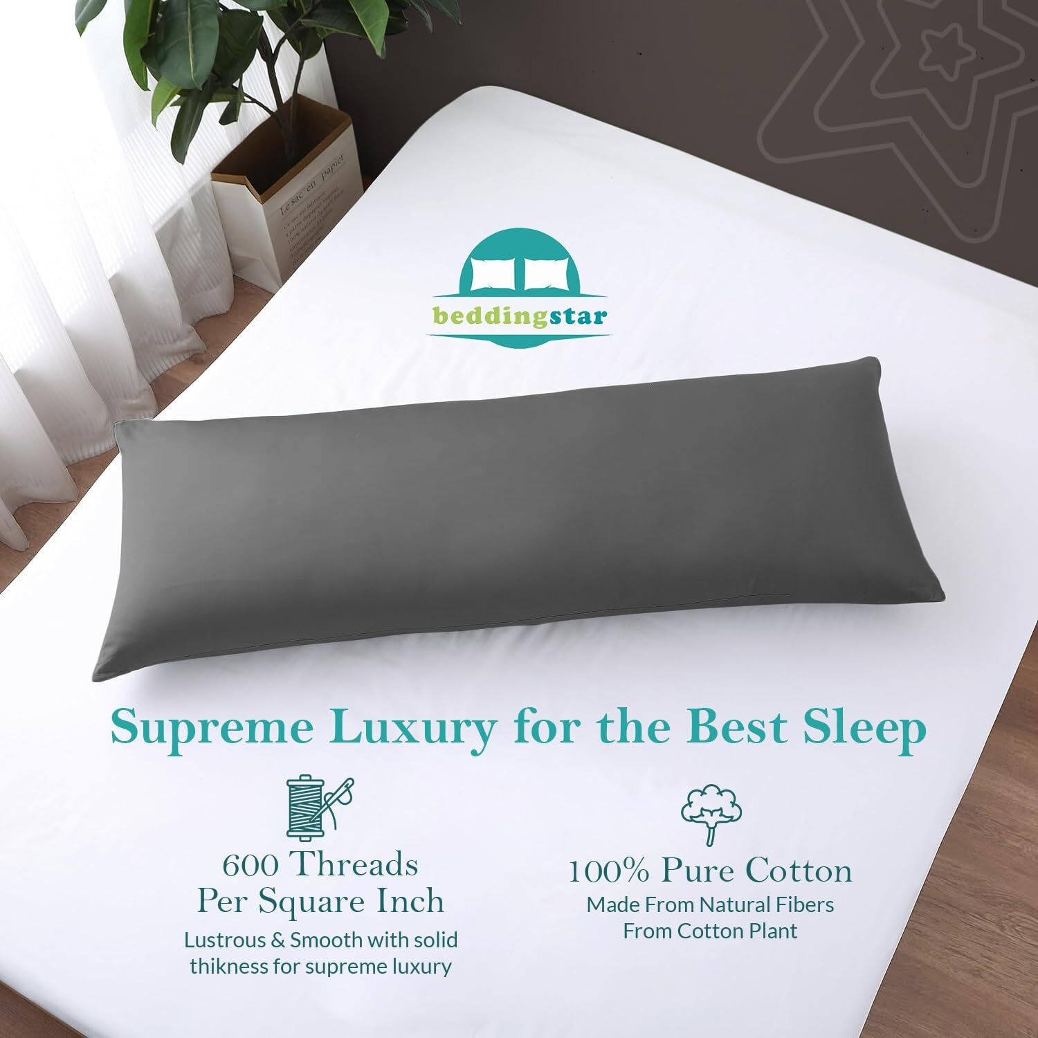 Body Pillowcase 20X48 Body Pillow Cover Dark Grey Zipper Closer Set Of 1 Piece Body Pillow Case Premium -600 Thread Count Hotel Quality 100% Egyptian Cotton Body Pillowcases 20 X 48 Dark Grey Solid