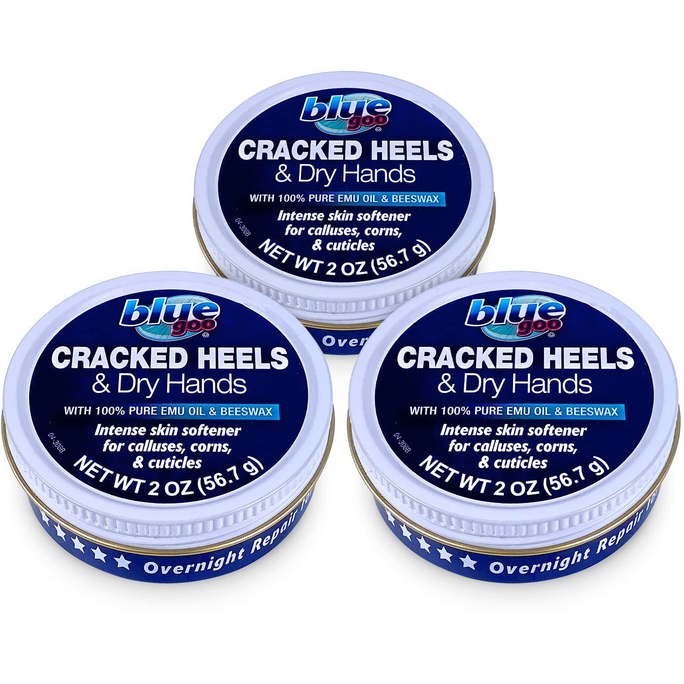 Blue Goo Cracked Heels & Dry Hands Intense Skin Softener - For Calluses  Corns & Elbow Dryness Relief  Fast- Penetrating Hydrating Moisturizer  Made W/ 100% Pure Emu Oil & Beeswax  2 Oz (3 Pack)