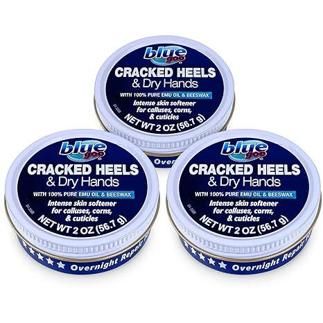 Blue Goo Cracked Heels & Dry Hands Intense Skin Softener - For Calluses  Corns & Elbow Dryness Relief  Fast- Penetrating Hydrating Moisturizer  Made W/ 100% Pure Emu Oil & Beeswax  2 Oz (3 Pack)