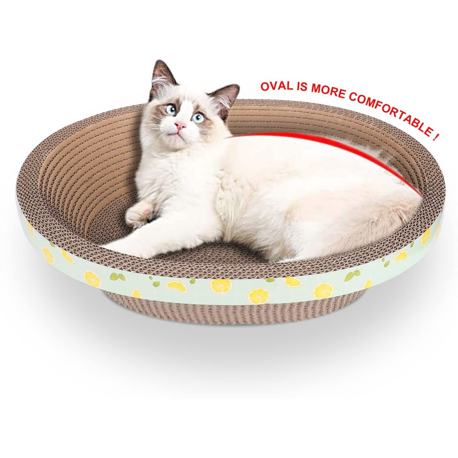 Oval Cardboard Cat Scratcher Bed Scratch Pad Nest Corrugated Scratching Board House  Training Toy For Furniture Protection (17.3"")