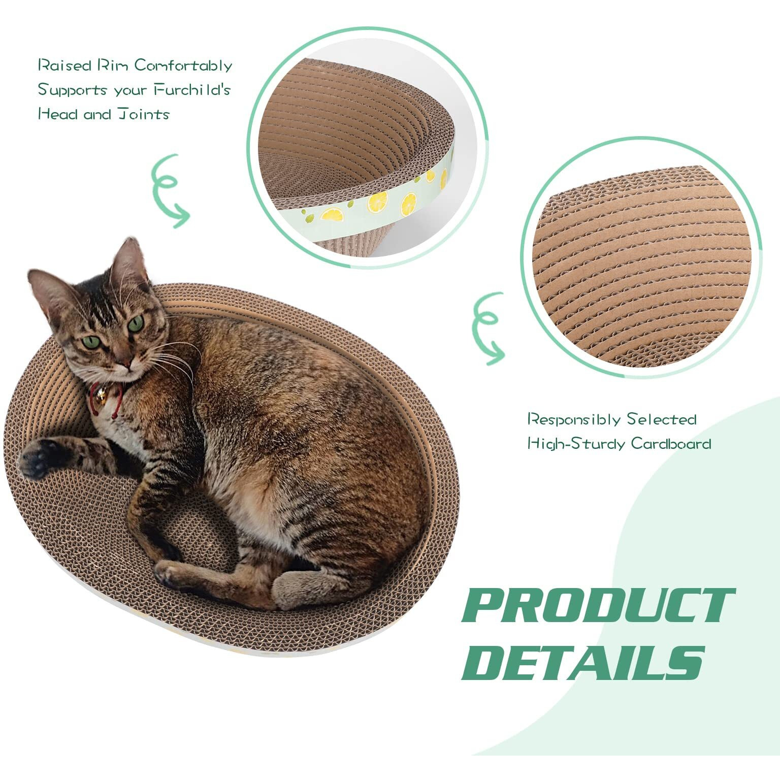 Oval Cardboard Cat Scratcher Bed Scratch Pad Nest Corrugated Scratching Board House  Training Toy For Furniture Protection (17.3"")
