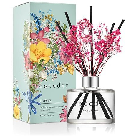 Cocodor Flower Reed Diffuser Set / 6.7Oz / Lovely Peony/Scent Diffuser With Sticks Home Fragrance Reed Diffuser For Bathroom Shelf Decor