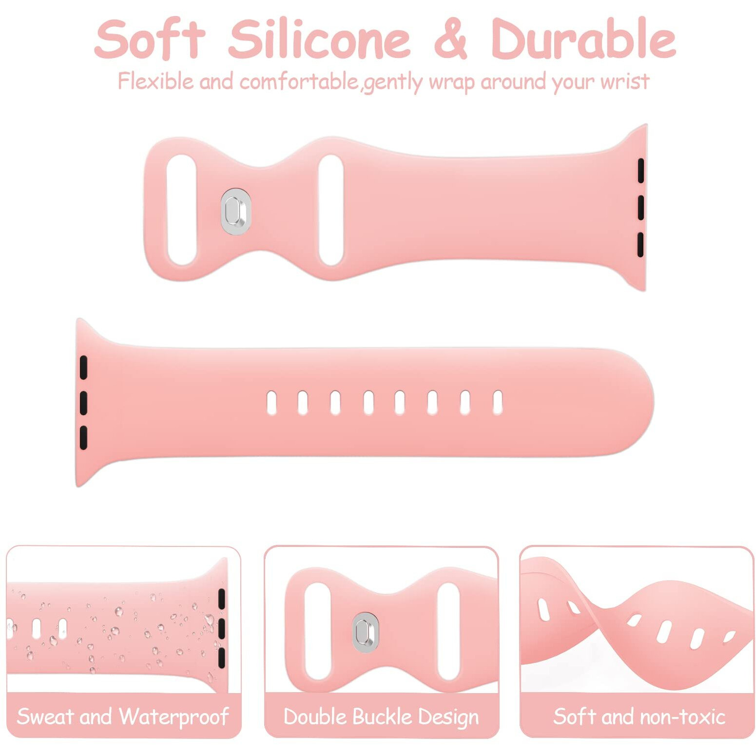 2 Pack Silicone Strap Compatible With Kids Apple Watch Band  Soft Sport Replacement Bands For Iwatch Series10 9 8 7 6 5 4 3 2 1 Se 38Mm 40Mm 41Mm 42Mm  Boys Girls Small Wrists - Pink+Lilacpurle.