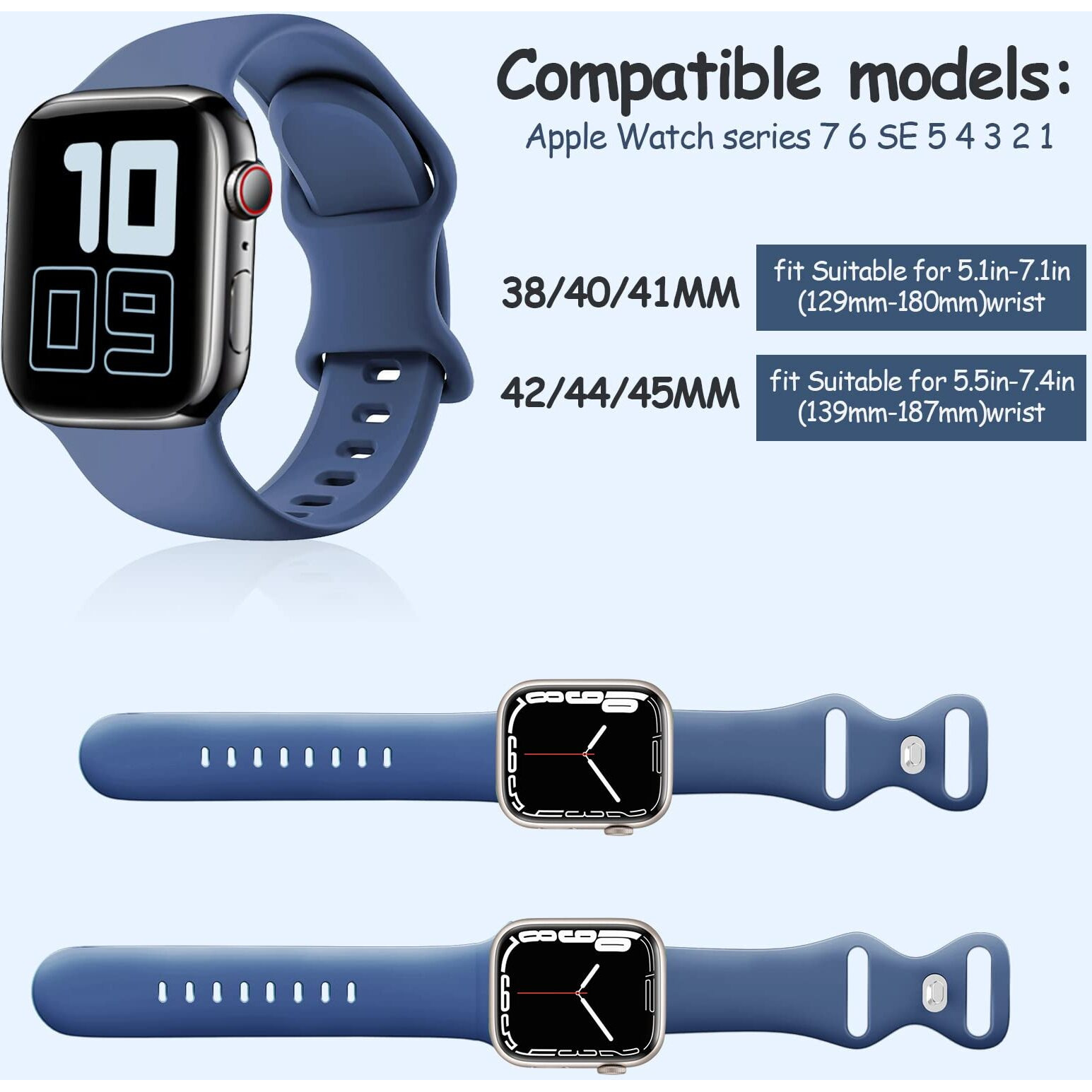 2 Pack Silicone Strap Compatible With Kids Apple Watch Band  Soft Sport Replacement Bands For Iwatch Ultra Series 10 9 8 7 6 5 4 Se 42Mm 44Mm 45Mm 46Mm 49Mm  Boy Girl Small Wrist - Black+Navyblue.