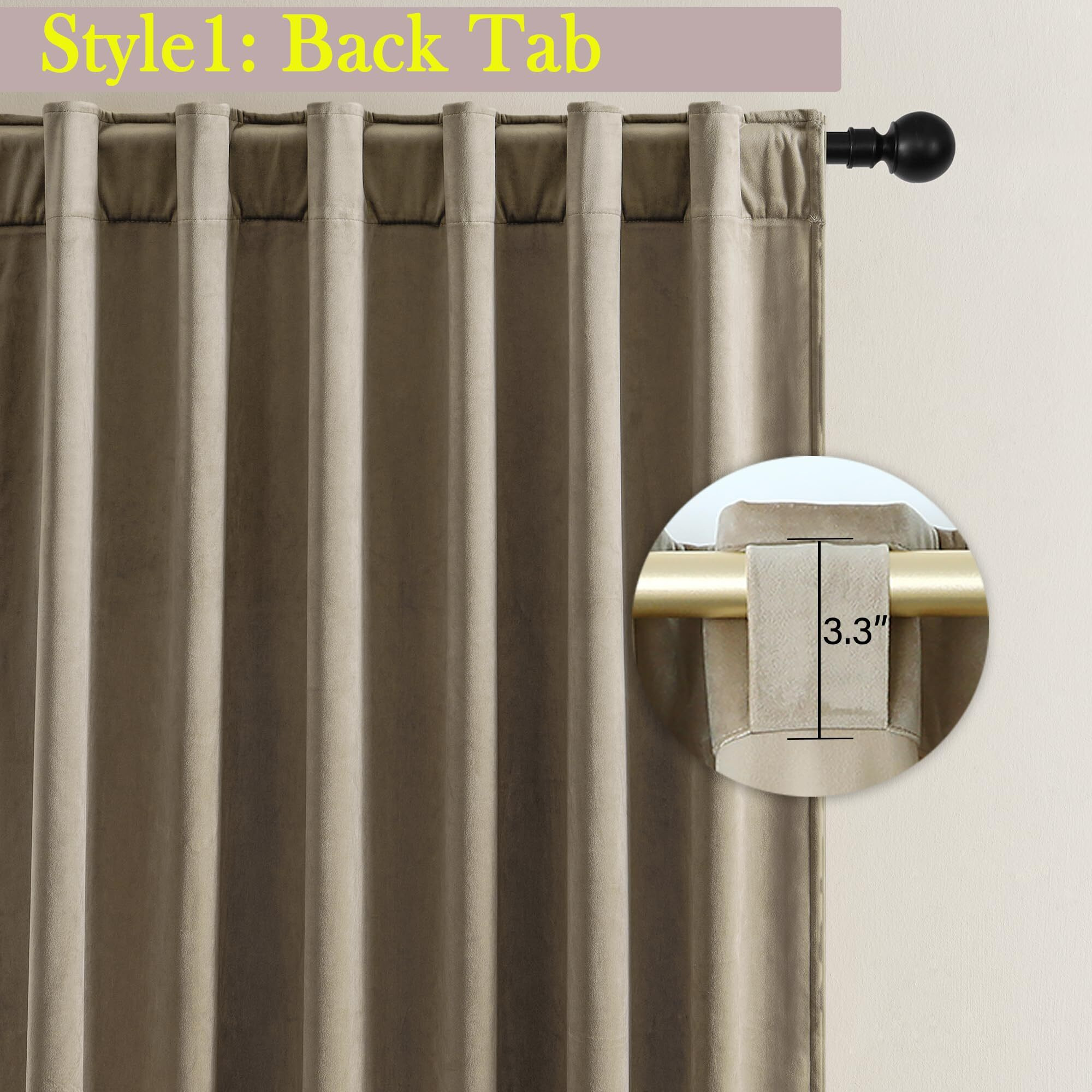 Timeper Taupe Velvet Curtains 120 Inches 2 Panels  Light Blocking Curtains For Bedroom Living Room Thermal Insulated Luxury Super Soft Window Drapes Back Tab & Rod Pocket W52 X L120 Inches