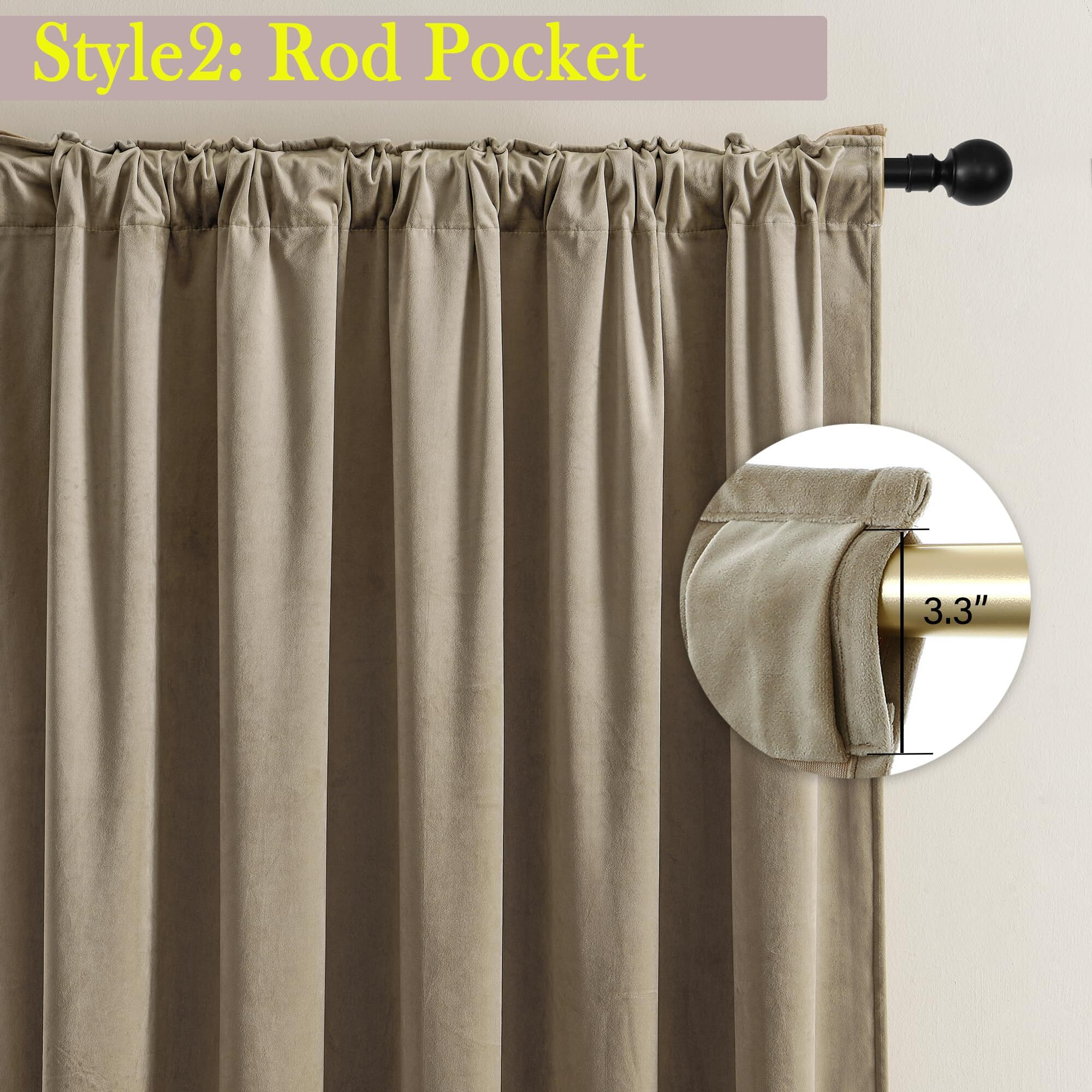 Timeper Taupe Velvet Curtains 120 Inches 2 Panels  Light Blocking Curtains For Bedroom Living Room Thermal Insulated Luxury Super Soft Window Drapes Back Tab & Rod Pocket W52 X L120 Inches