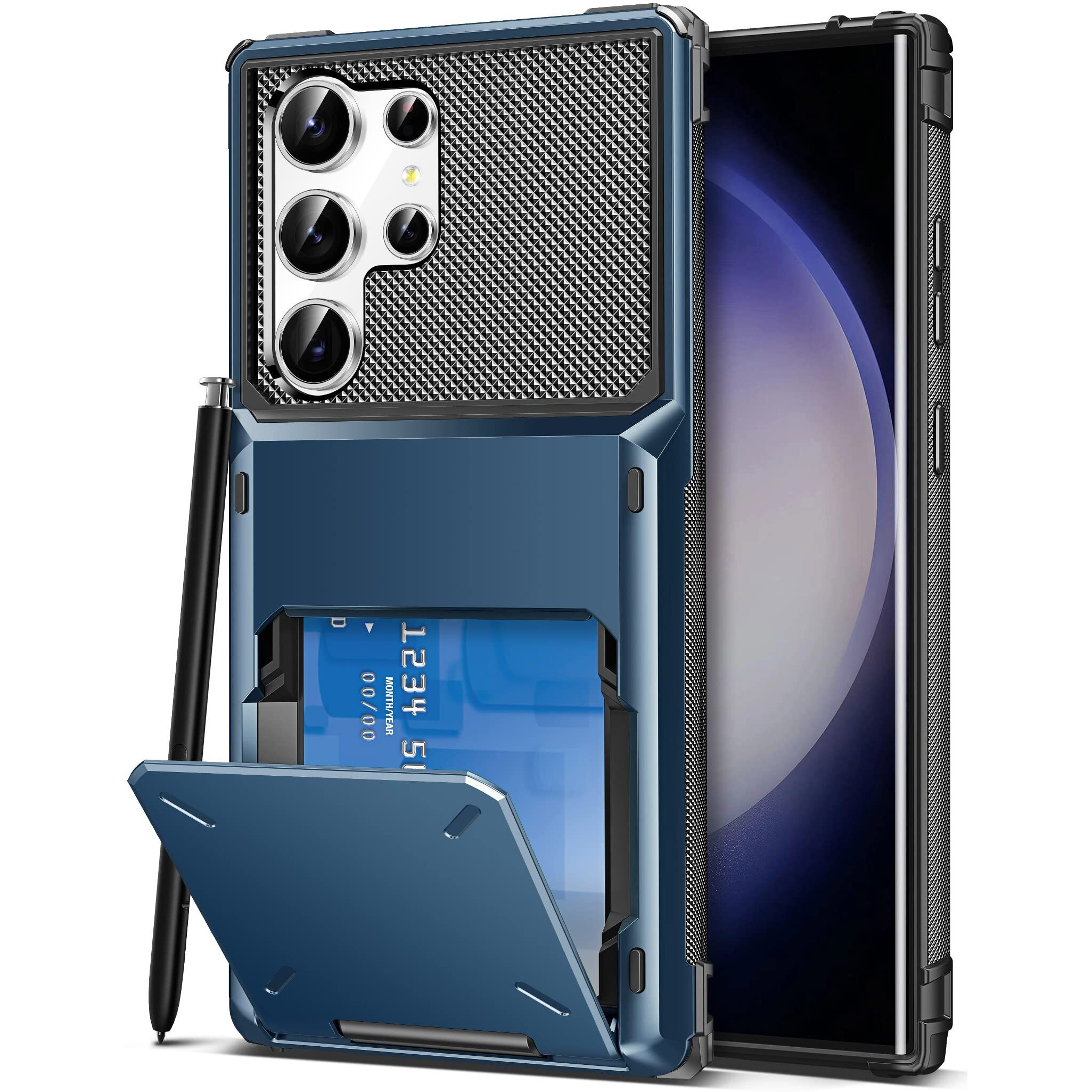 Cooya For Samsung S23 Ultra Case Wallet 5 Credit Card Holder Id Slot Flip Cover Galaxy S23 Ultra Wallet Case Back Pocket Protective Hard Rubber Bumper For Samsung Galaxy S23 Ultra 6.8 Navy Blue