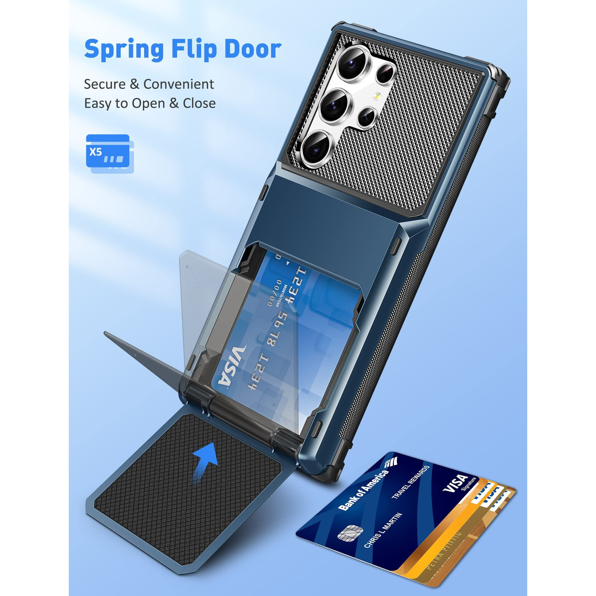 Cooya For Samsung S23 Ultra Case Wallet 5 Credit Card Holder Id Slot Flip Cover Galaxy S23 Ultra Wallet Case Back Pocket Protective Hard Rubber Bumper For Samsung Galaxy S23 Ultra 6.8 Navy Blue