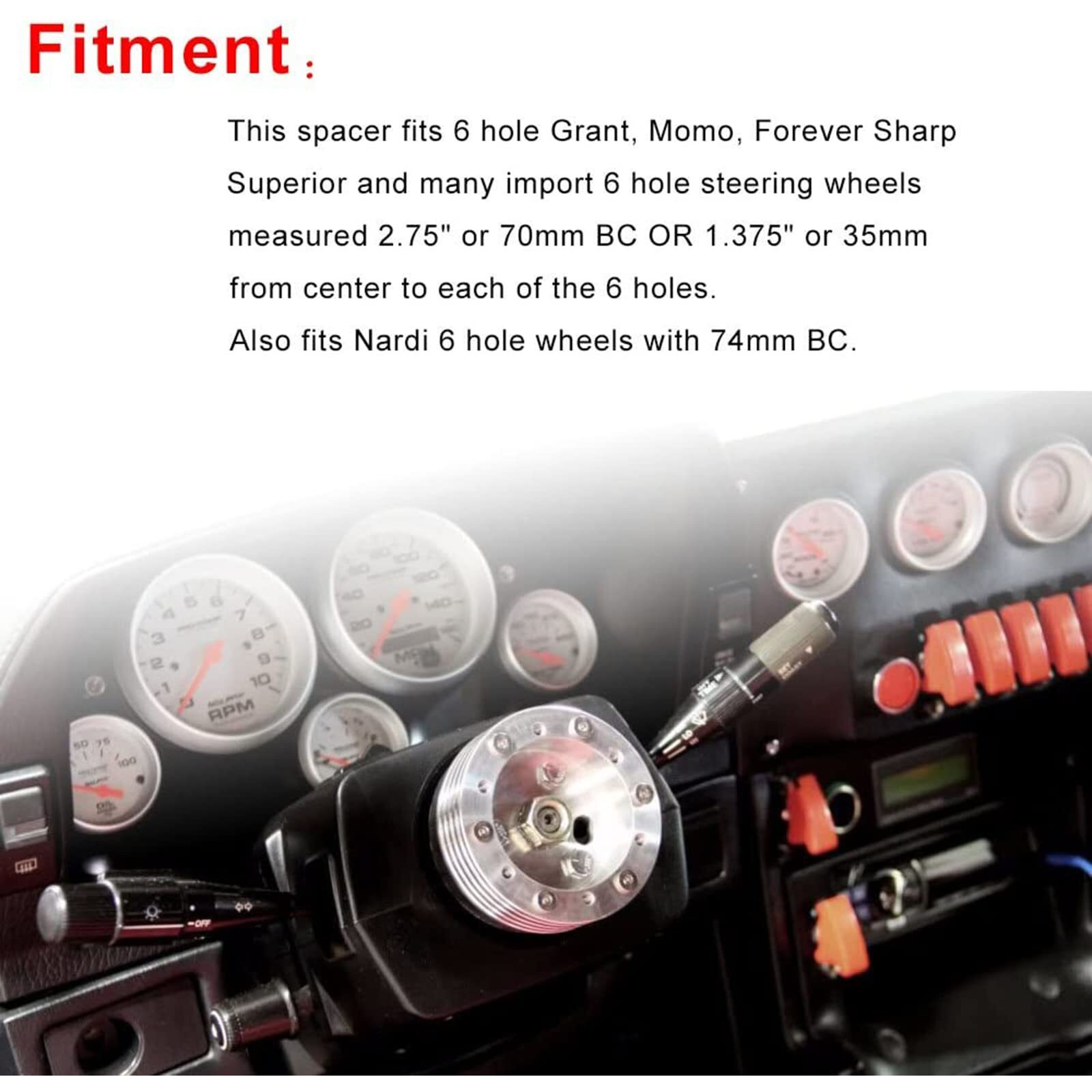 Rulline 1"" Steering Wheel Hub Adapter Conversion Spacer 6 Hole To 3 Hole Steering Wheel Adapter Grant Adapter Boss Kit Silver