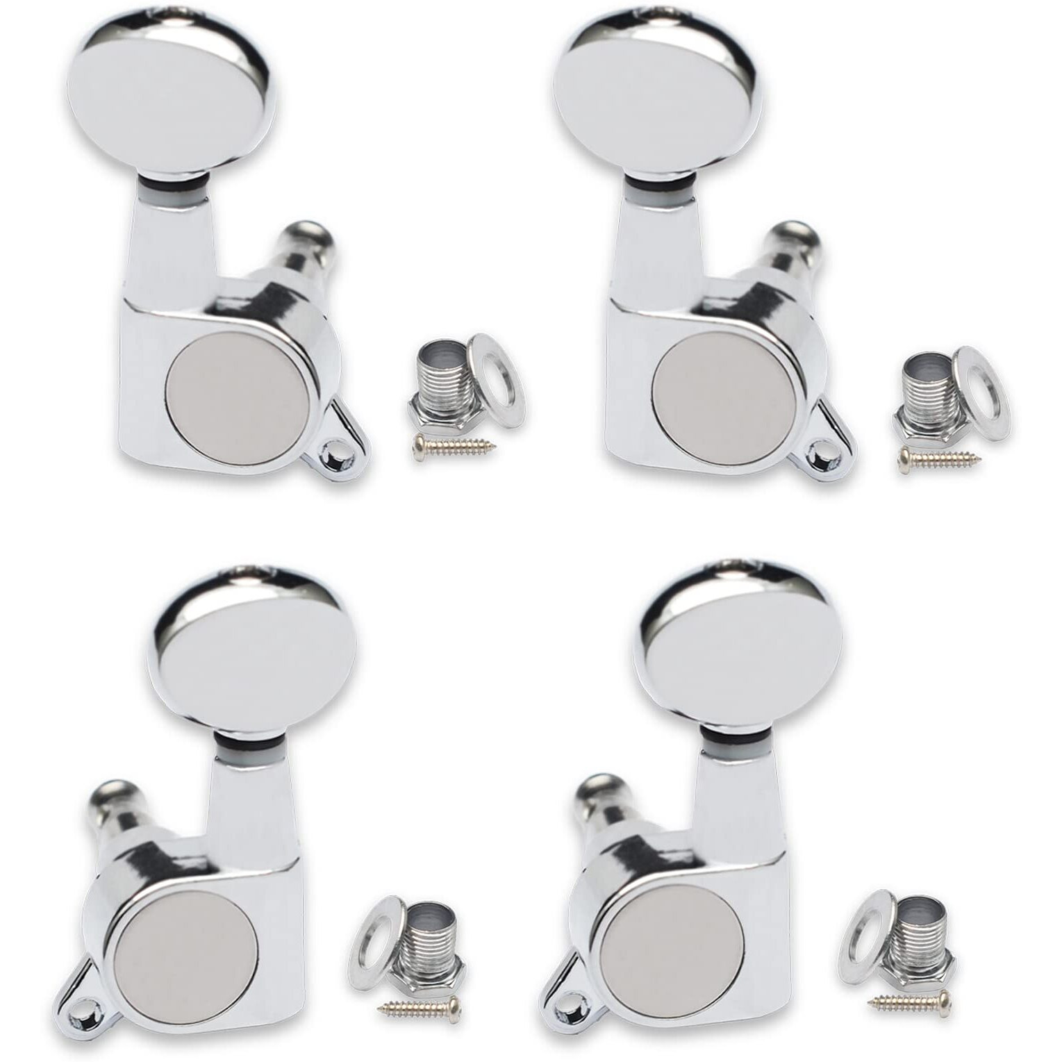 Saphue 2R2L Ukulele Tuning Pegs Parts Small Oval Concave Button Sealed-Gear String Tuners Tuning Pegs Key Machine Heads For Ukulele (Chrome)