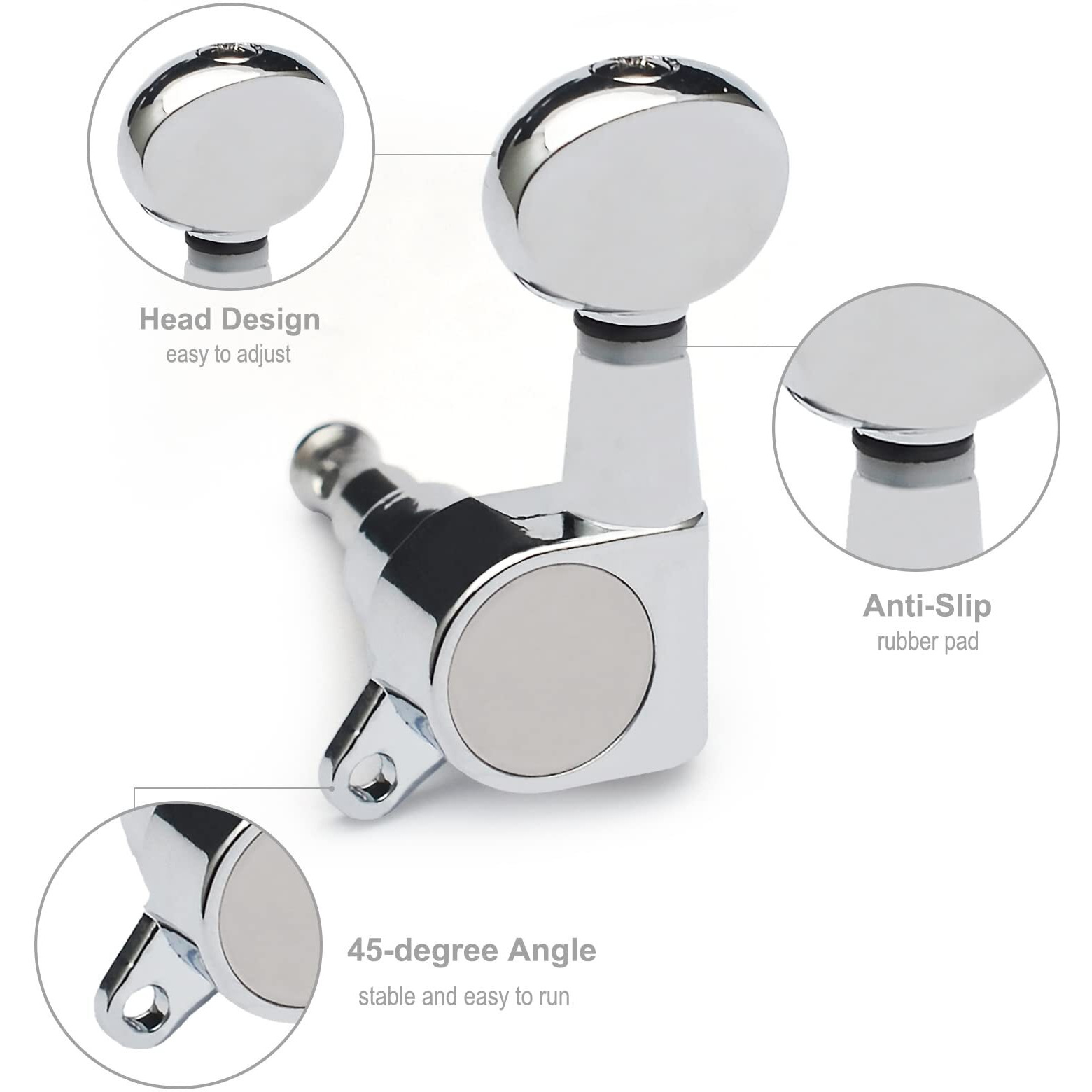 Saphue 2R2L Ukulele Tuning Pegs Parts Small Oval Concave Button Sealed-Gear String Tuners Tuning Pegs Key Machine Heads For Ukulele (Chrome)