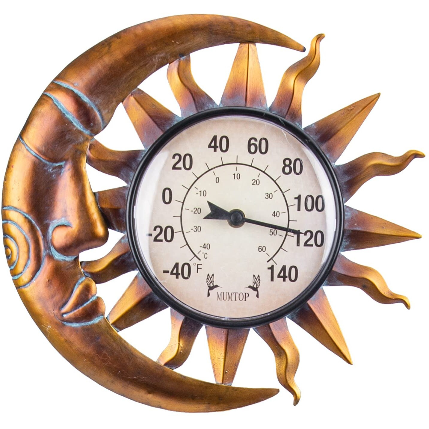 Mumtop Outdoor Thermometers For Patio - Wall Thermometer  Indoor Outdoor Thermometer With Garden Stake For Home And Garden Decor (Sun And Moon)