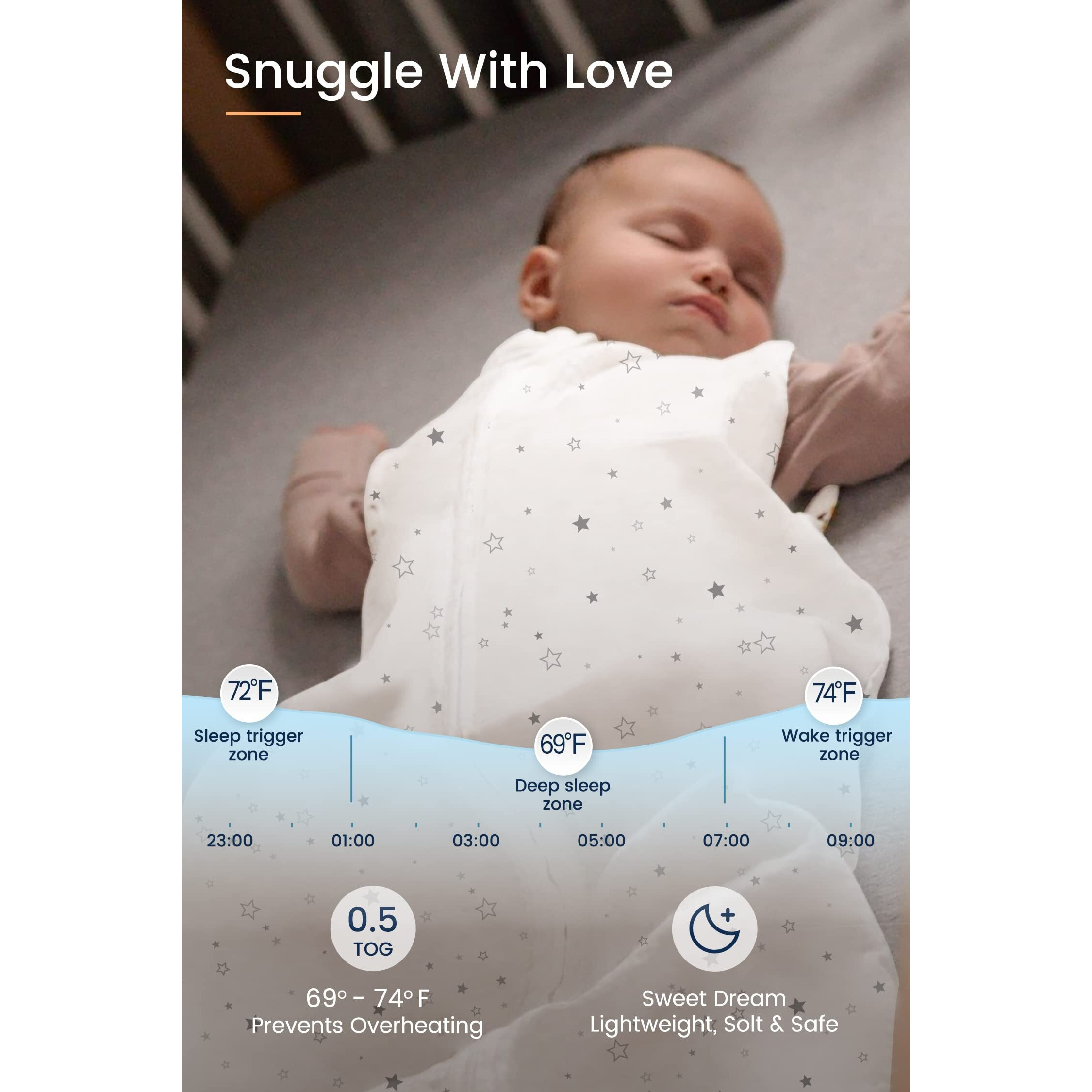 Totaha Light Baby Sleep Sack  Stretchy Sleepsack  Silky Comfort  Buttery Soft  Swaddle Transition Sleeping Bag  2-Way Safe Zippers  Wearable Blanket Baby Sleep Bag For 0-3-6-12-18-24 Months 0.5 Tog