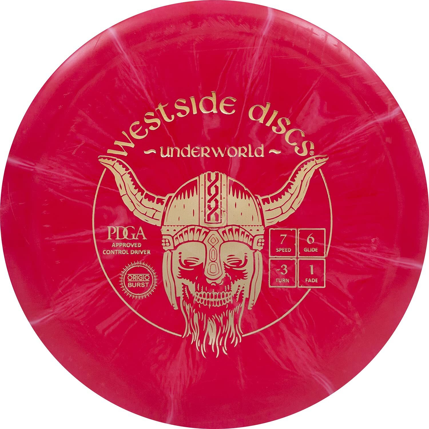 Westside Discs Origio Burst Underworld Fairway Disc Golf Driver Straight Flying Frisbee Golf Driver Beginner Friendly Disc Golf Disc 170G Plus Stamp Color And Burst Pattern Will Vary (Red)