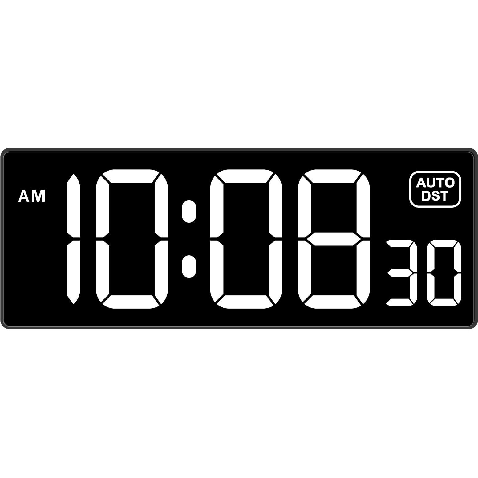 Soobest Led Digital Wall Clock With Seconds  Electric Clock Plug Auto Dst Dimmer Led Large Display 10 Inches (White)